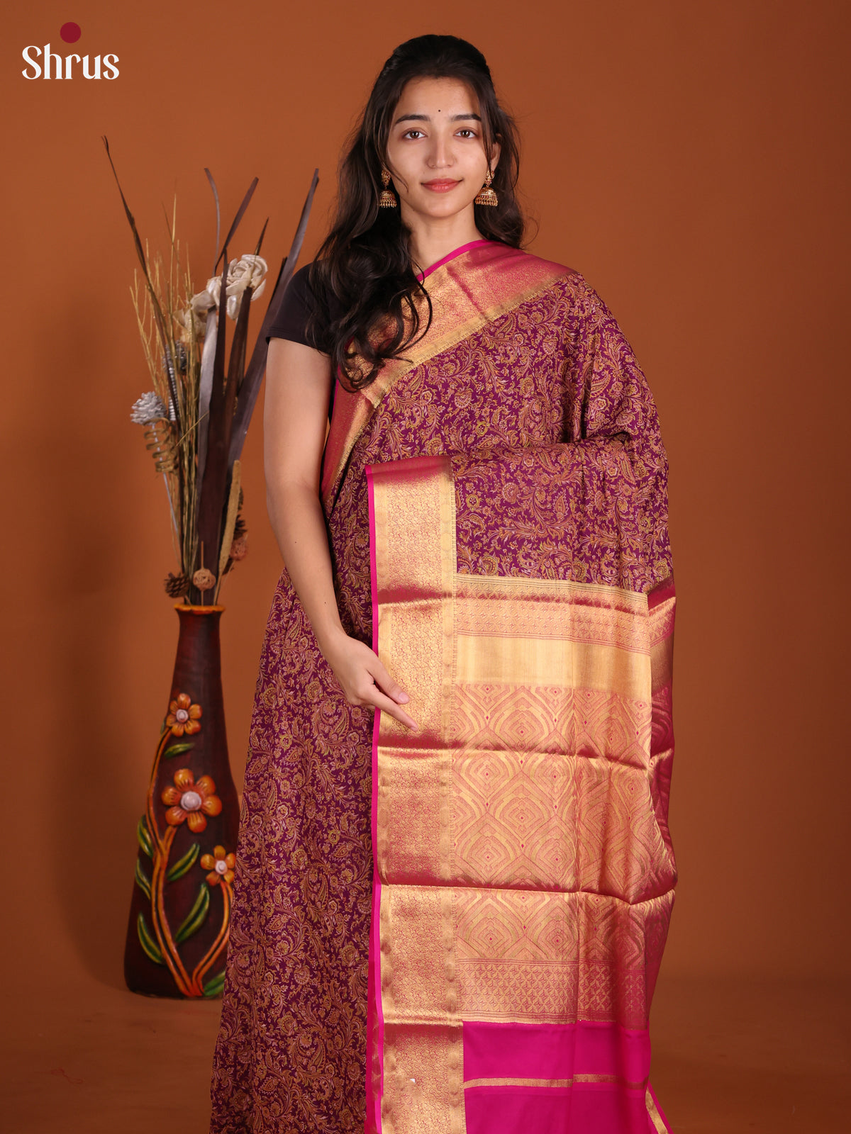 Purple & Pink- Semi Mysoresilk Saree