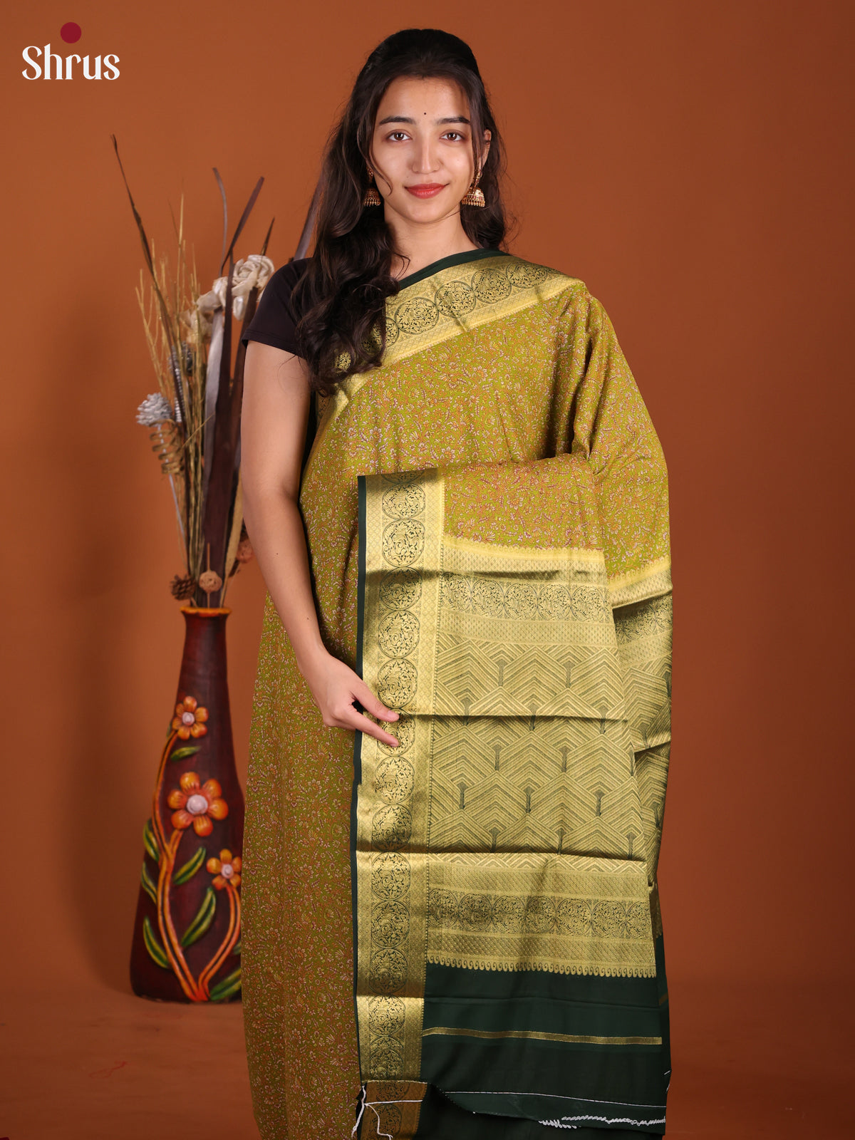 Light Green & Green - Semi Mysoresilk Saree