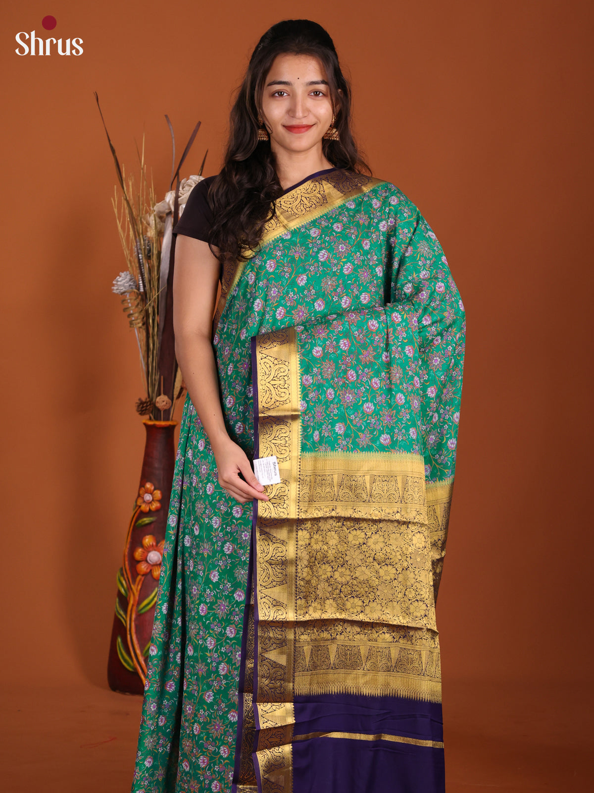 Green & Blue - Semi Mysoresilk Saree