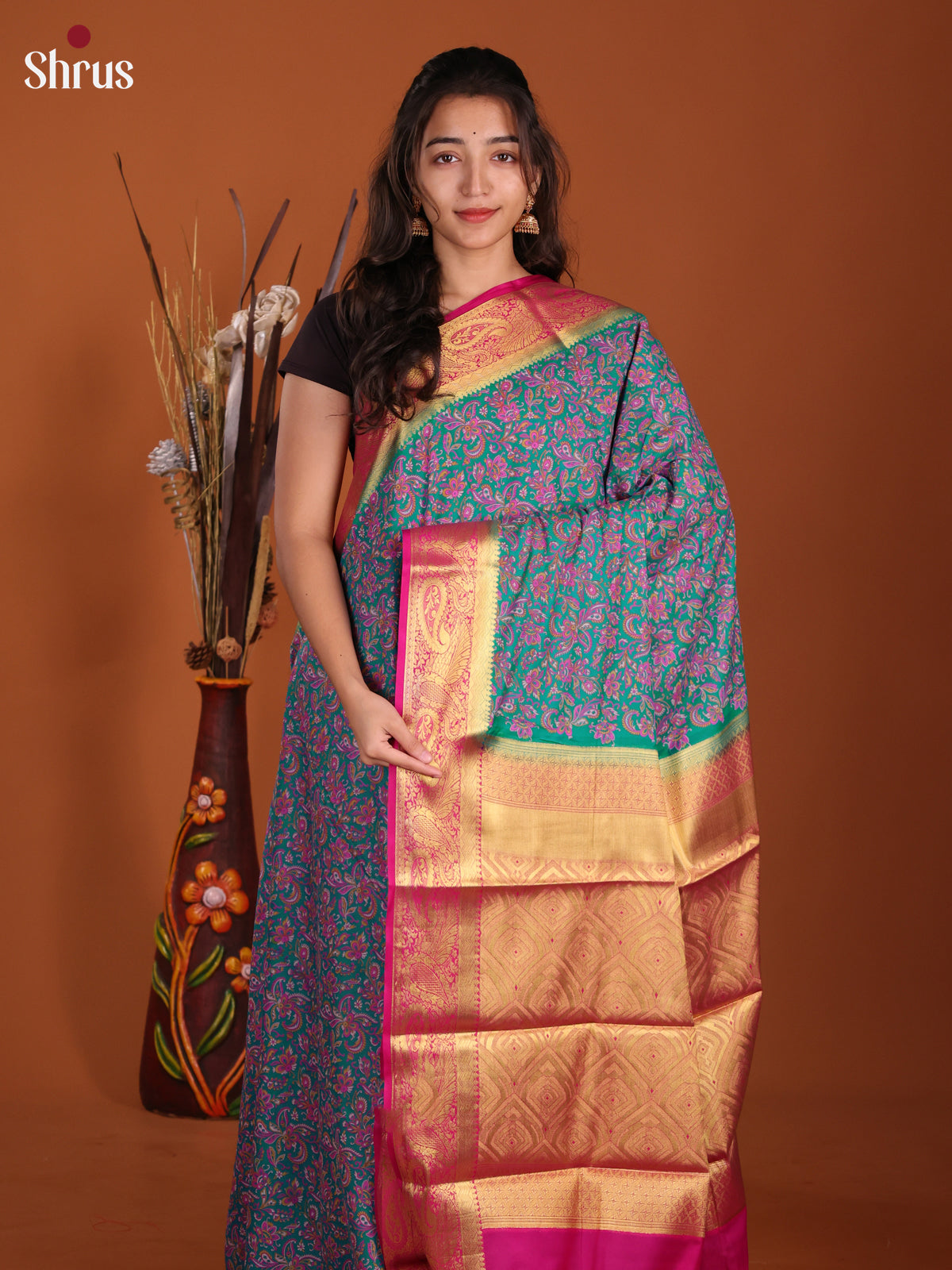 Green & Pink - Semi Mysoresilk Saree - Shop on Shrus.com