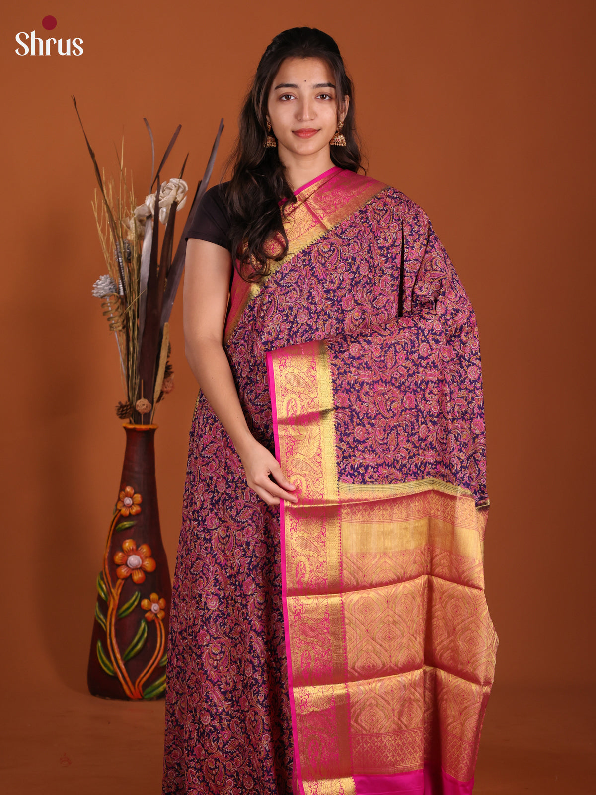 Blue & Pink - Semi Mysoresilk Saree