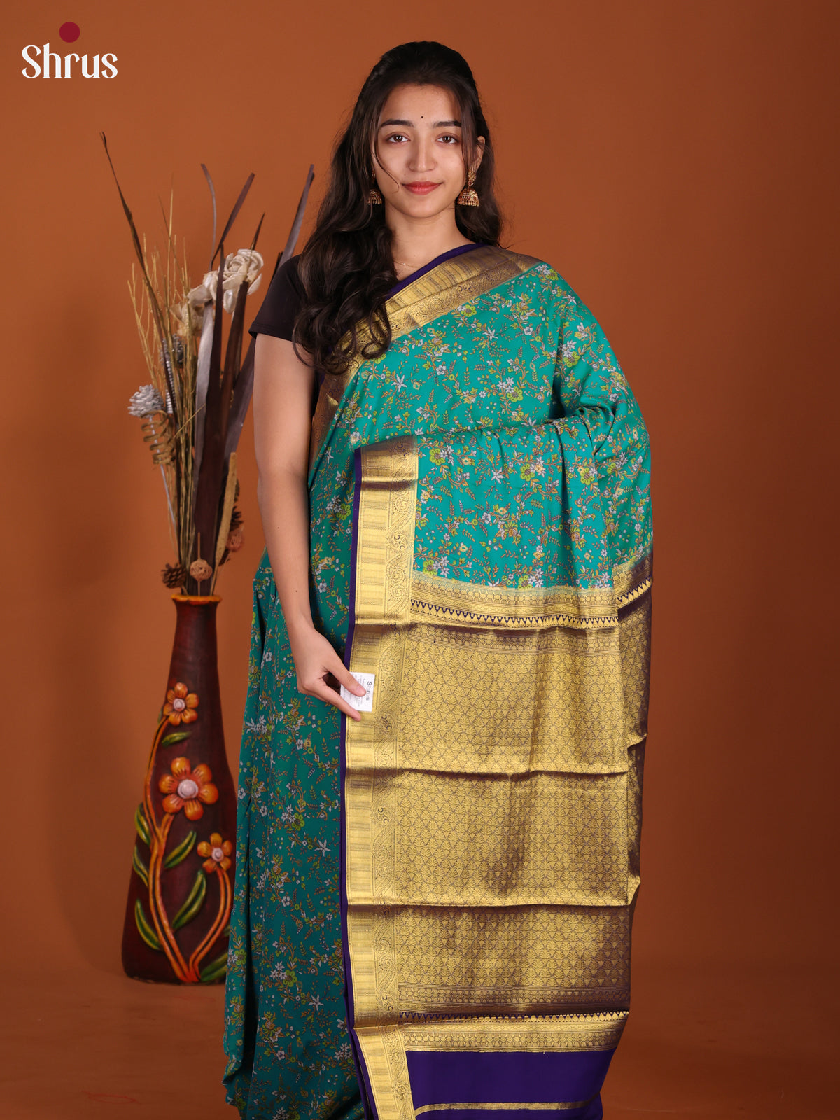 Teal & Blue - Semi Mysoresilk Saree