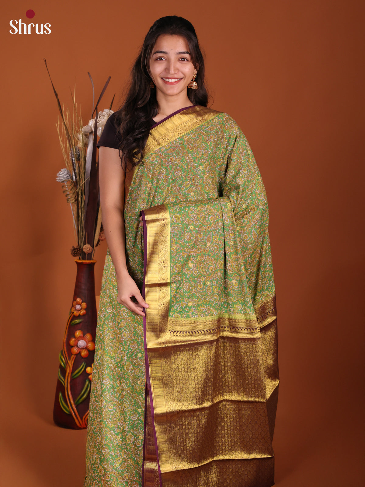 Green & Violet - Semi Mysoresilk Saree