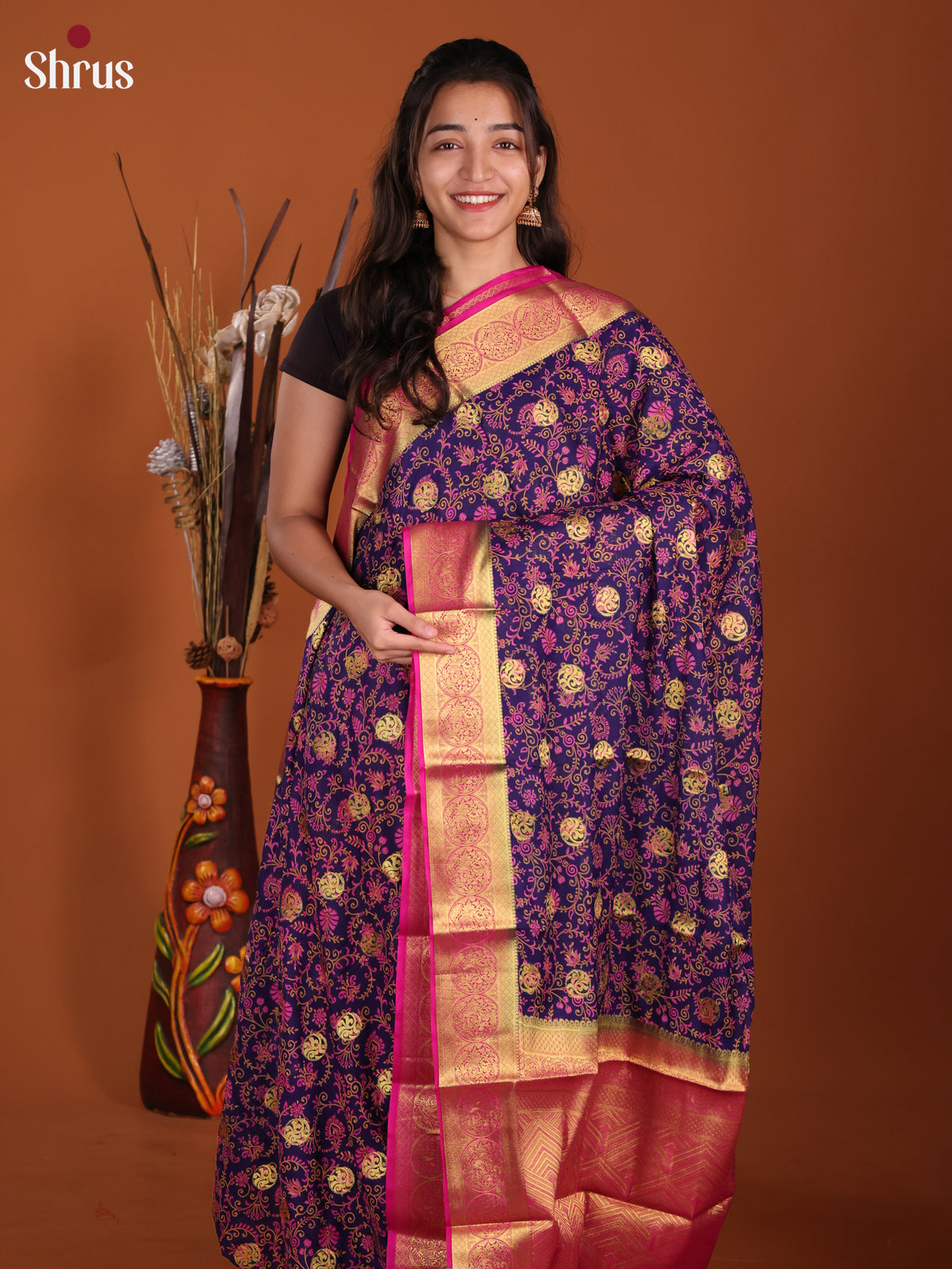Blue & Pink- Semi Mysoresilk Saree