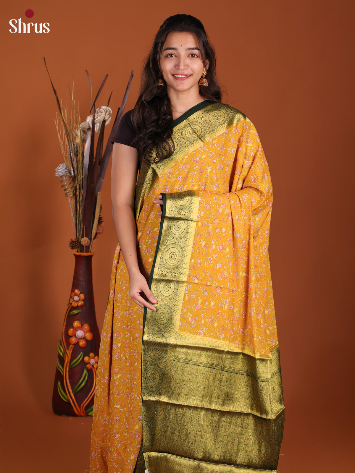 Mustard & Green - Semi Mysoresilk Saree