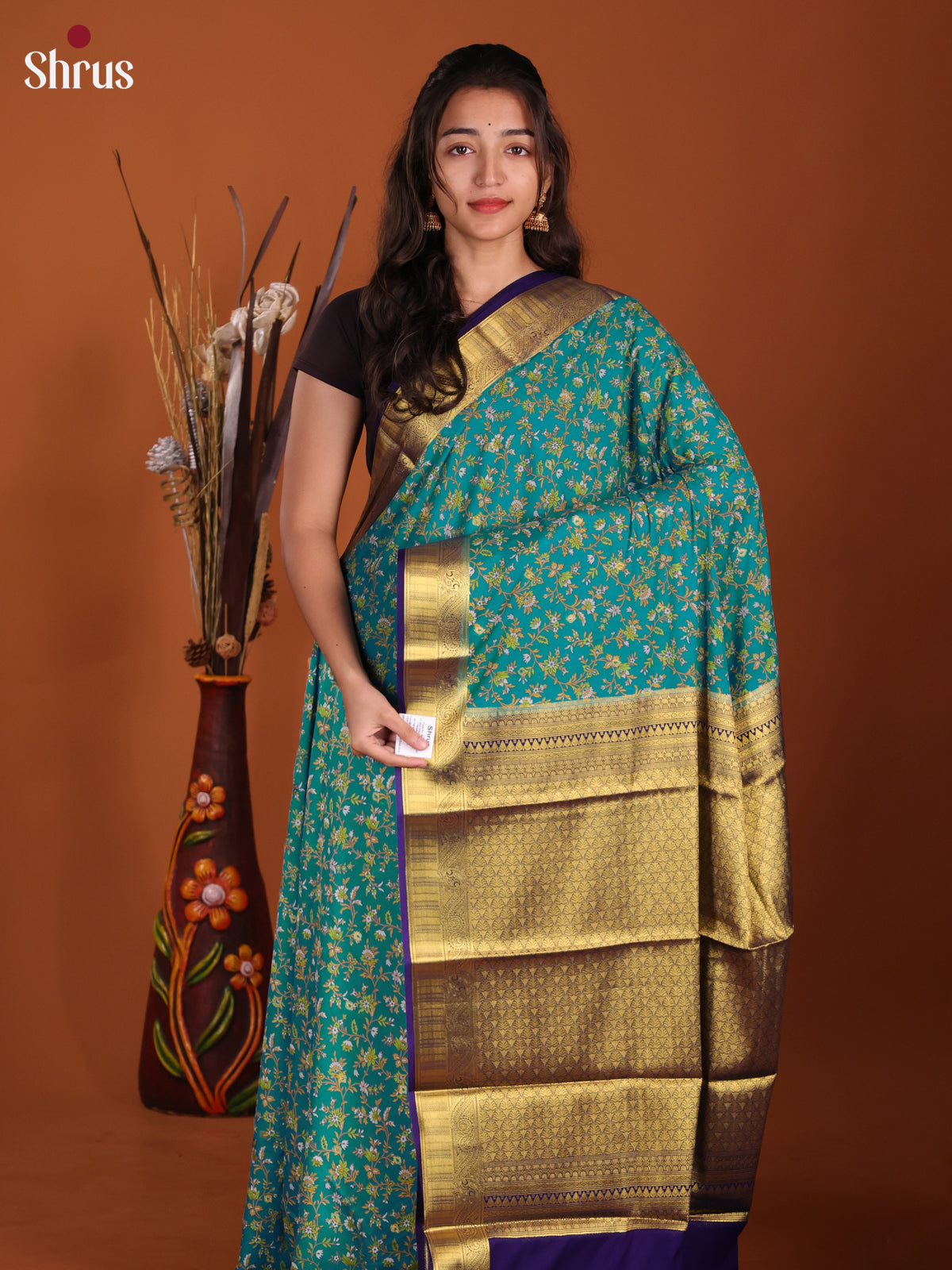 Teal & Blue - Semi Mysoresilk Saree