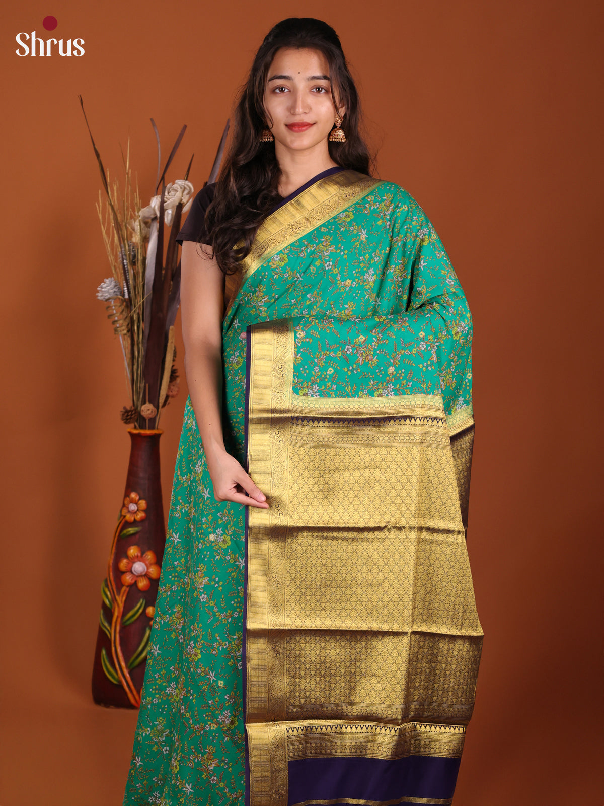 Green & Blue - Semi Mysoresilk Saree