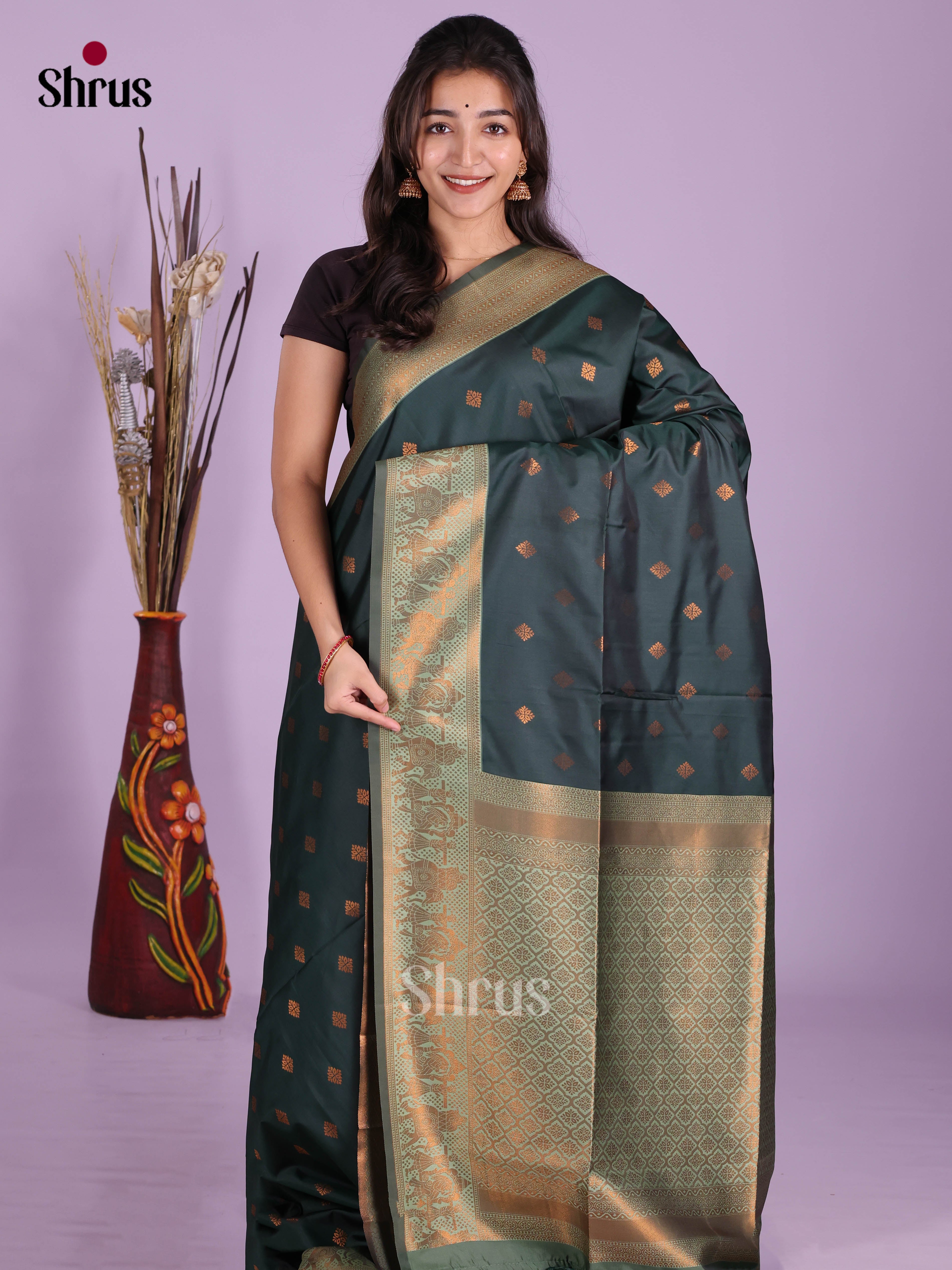 Dark Green & Grey Green- Semi Softsilk Saree