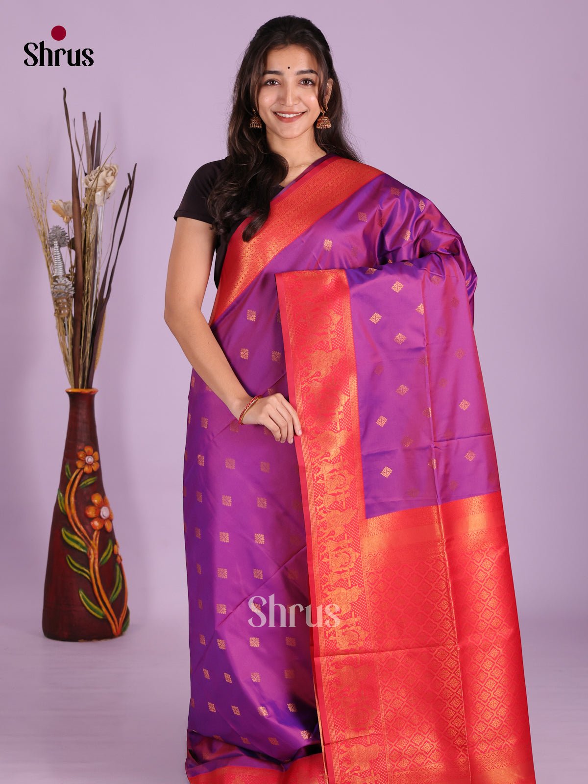 Purple & Red - Semi Softsilk Saree