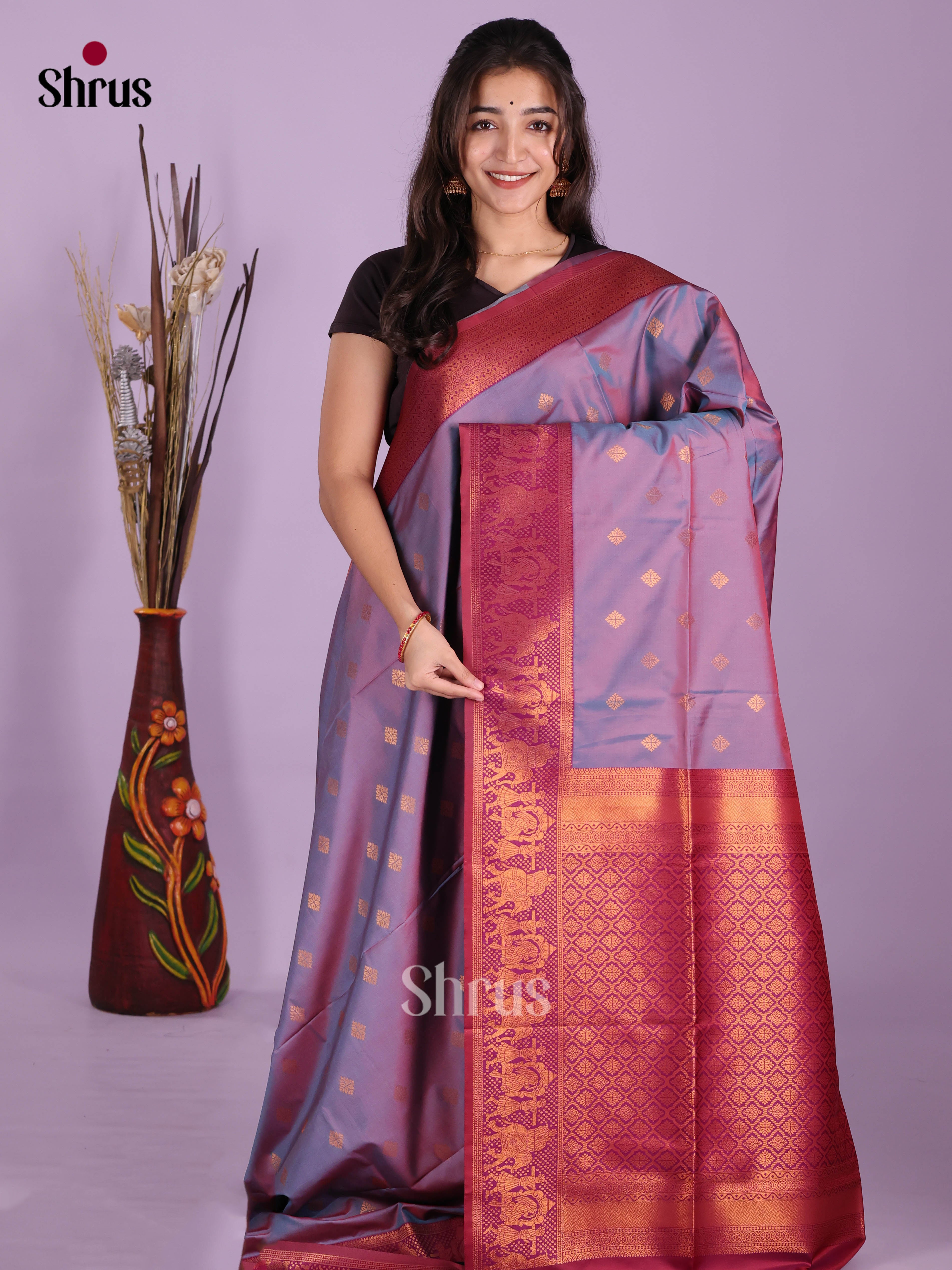 Double Shaded Blue & Maroon - Semi Softsilk Saree