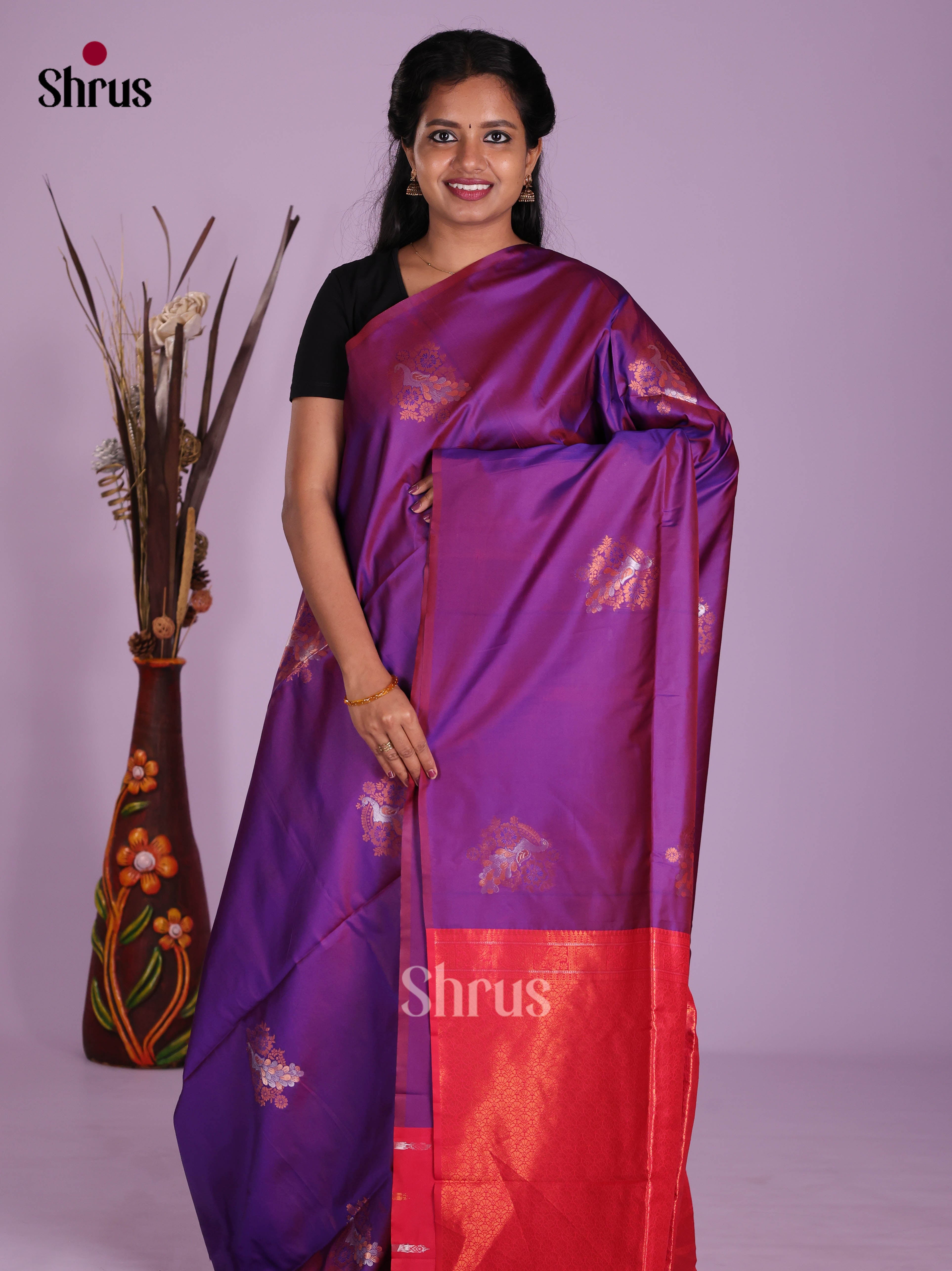 Purple & Pink- Semi Softsilk Saree
