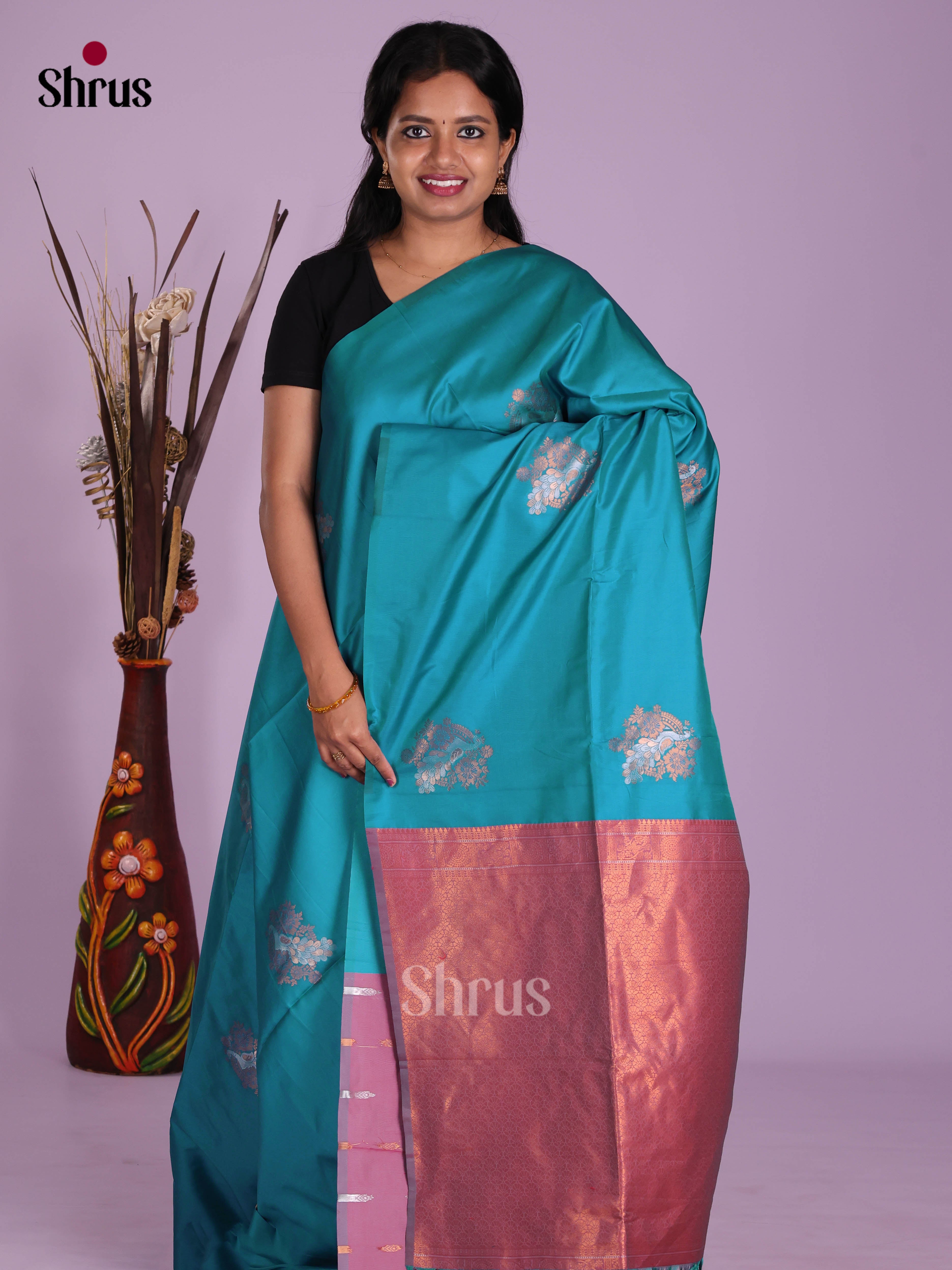 Green & Maroon - Semi Softsilk Saree