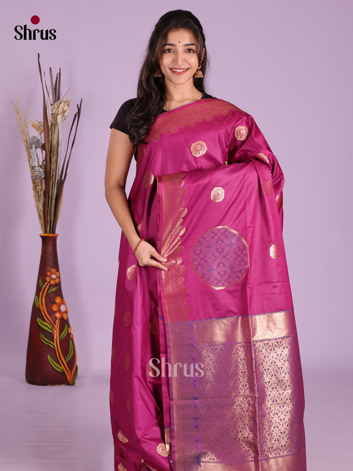 Purple & Blue- Semi Softsilk Saree