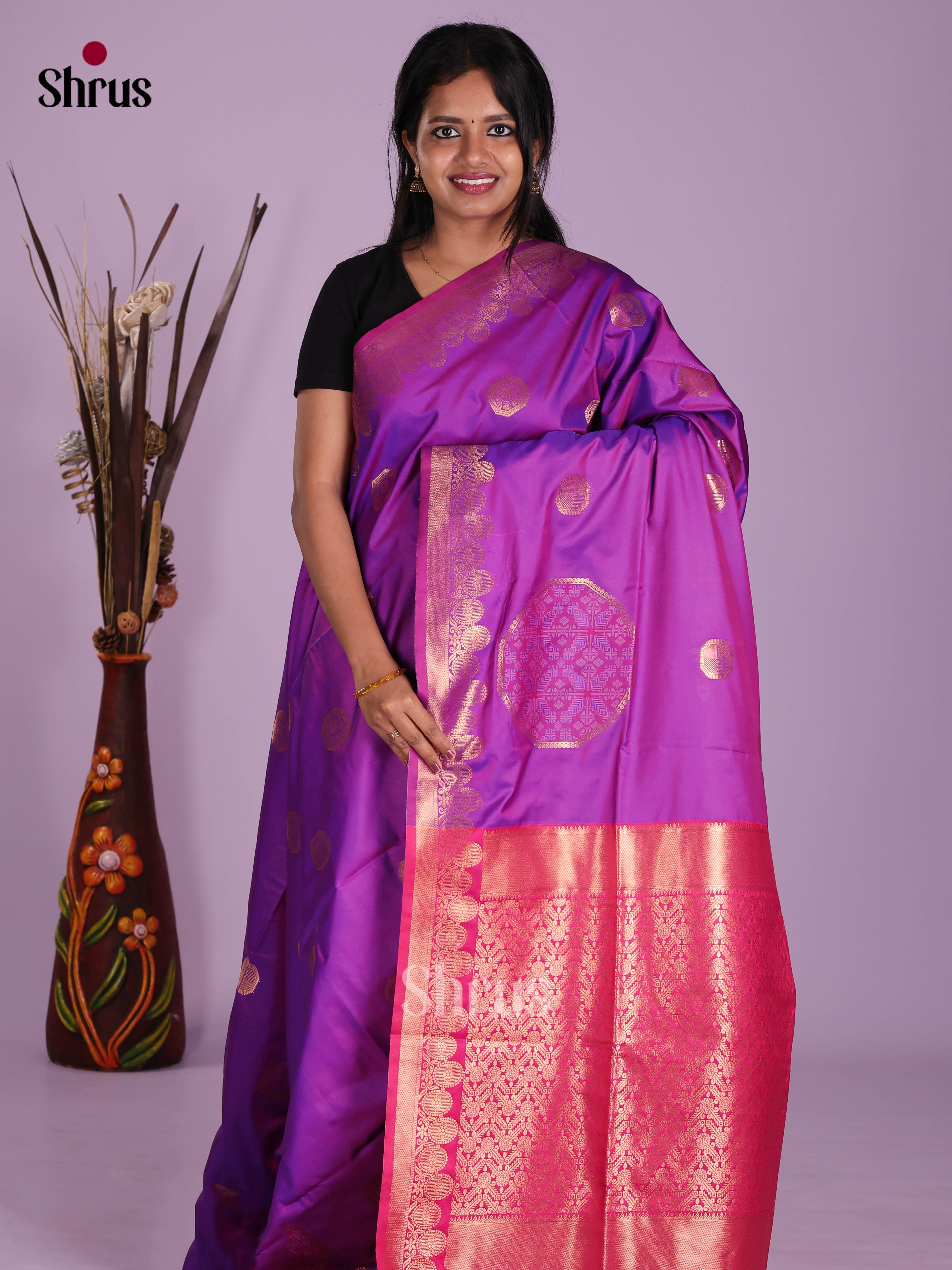 Purple & Pink - Semi Softsilk Saree