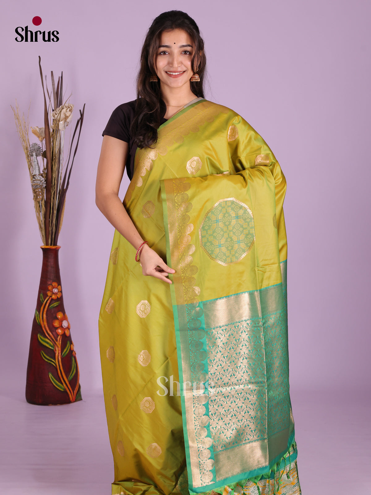 Light Green & Green - Semi Softsilk Saree