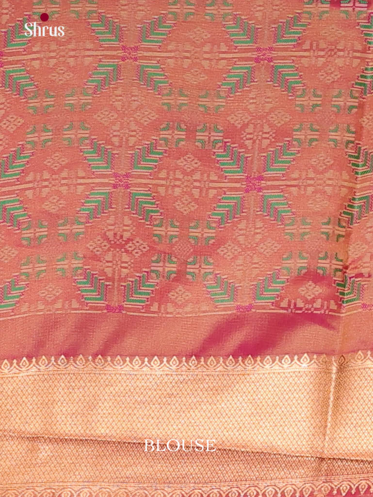 Light Green & Orange - Semi Softsilk Saree