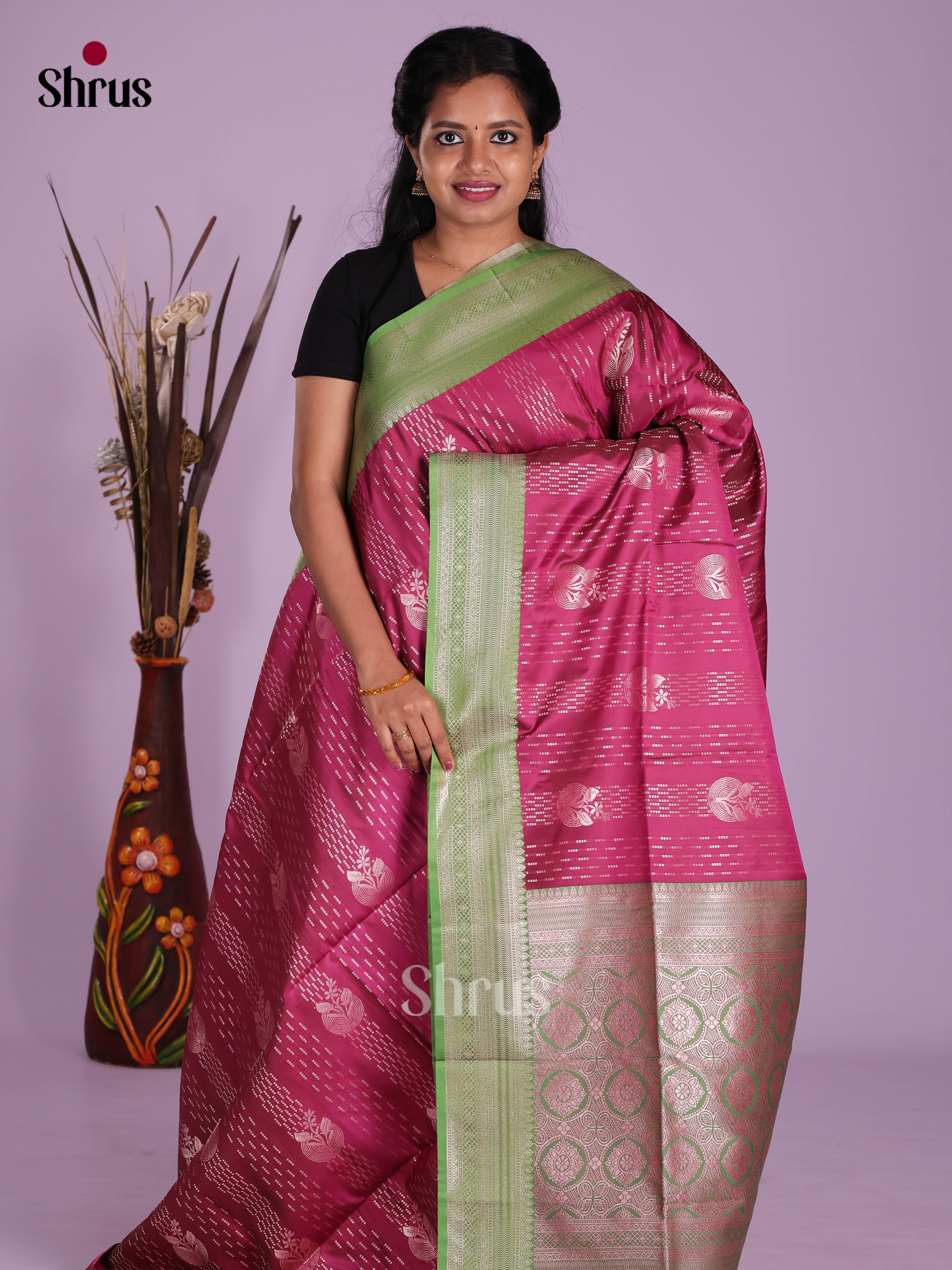 Maroon & Green - Semi Softsilk Saree