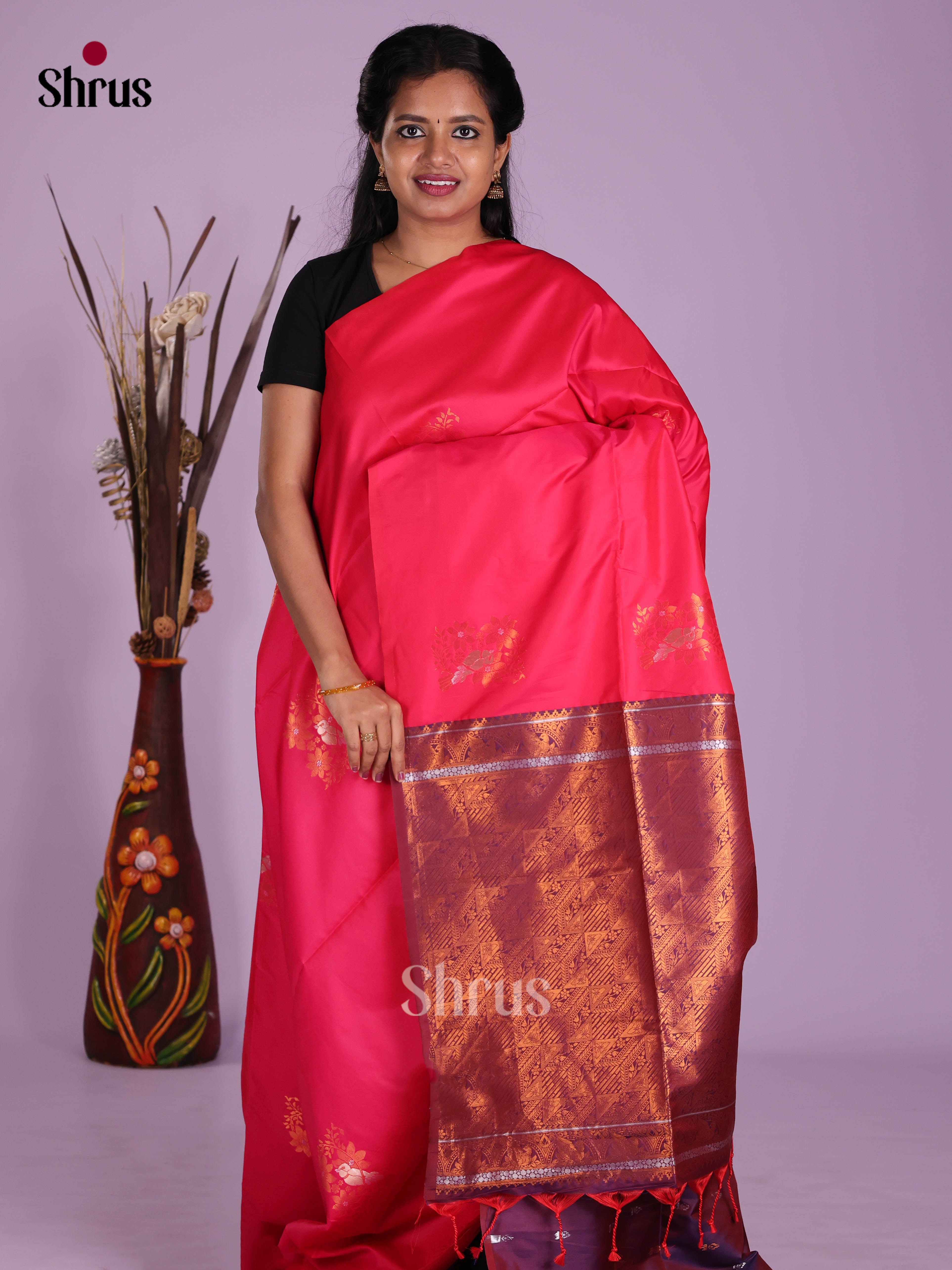Pink & Purple - Semi Softsilk Saree