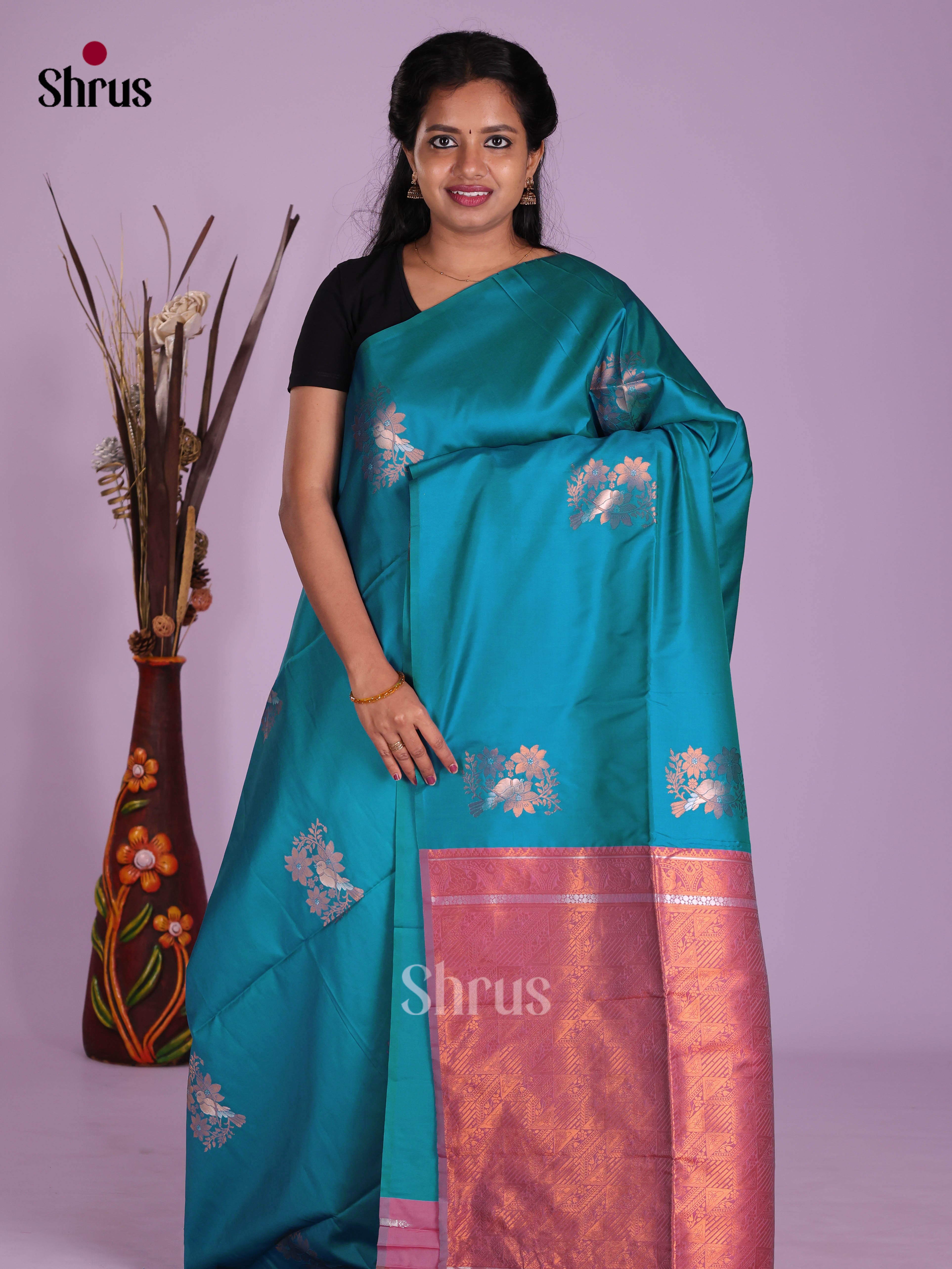 Blue & Purple- Semi Softsilk Saree