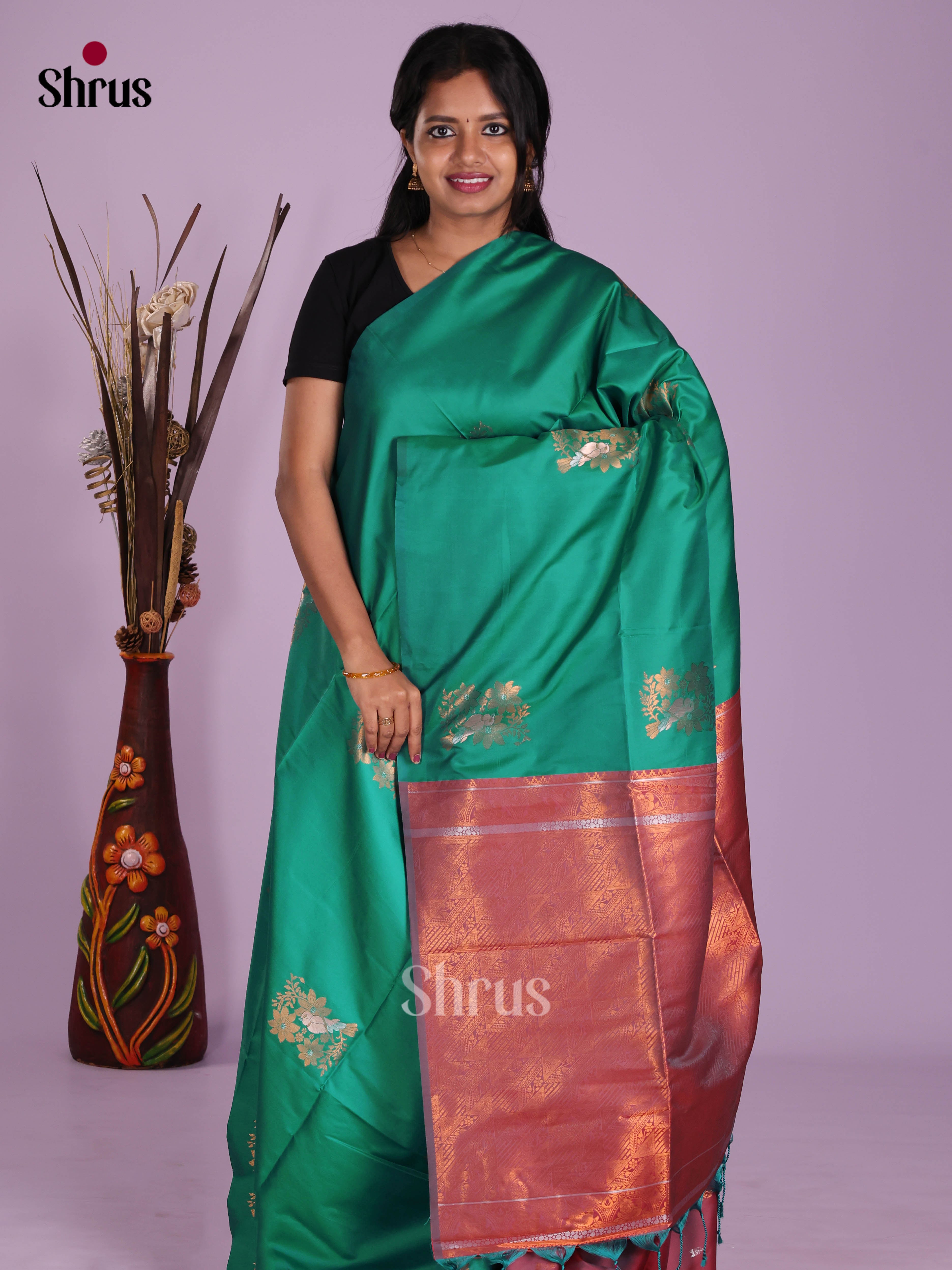 Green & Maroon - Semi Softsilk Saree
