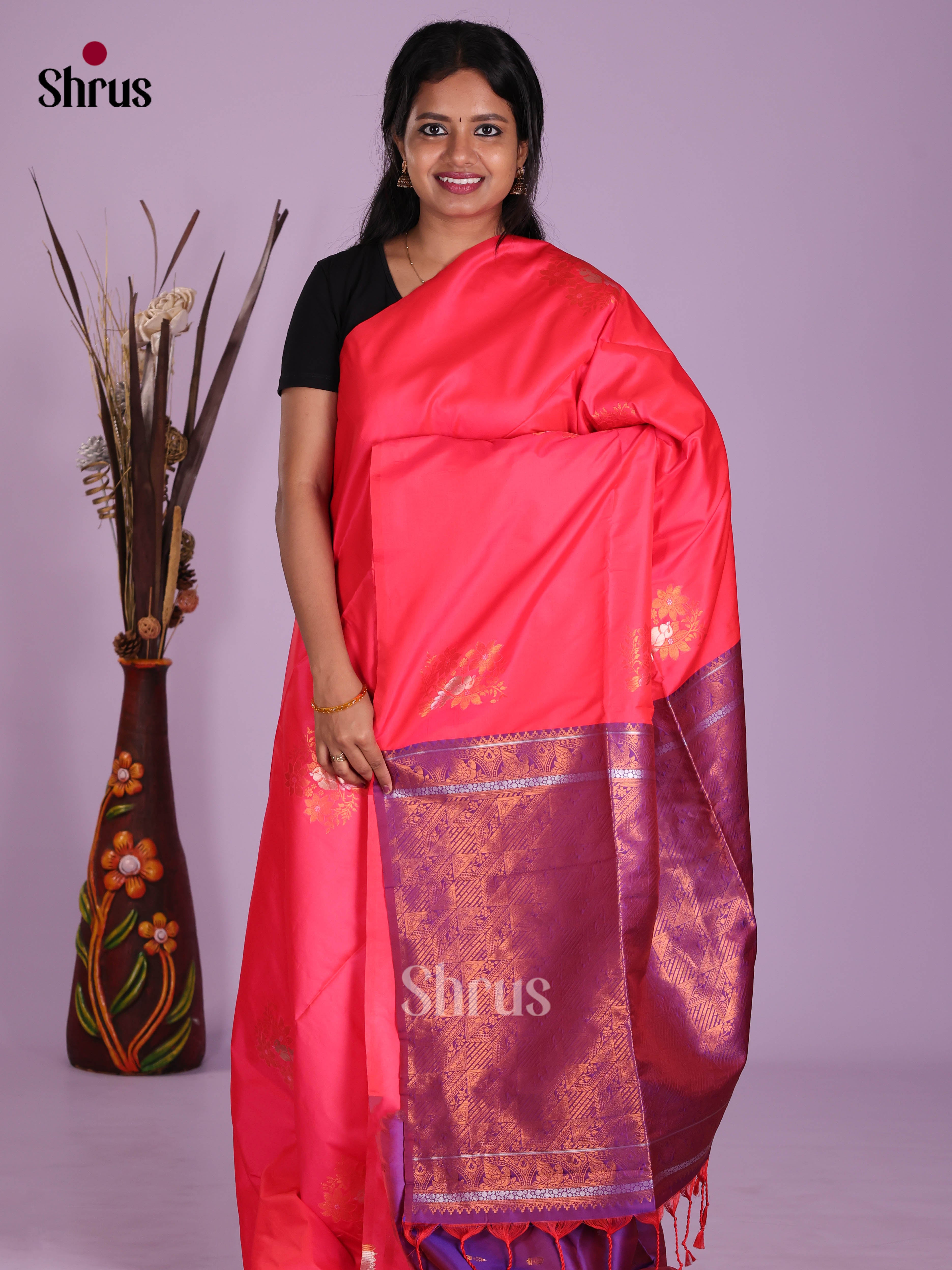 Pink & Purple - Semi Softsilk Saree