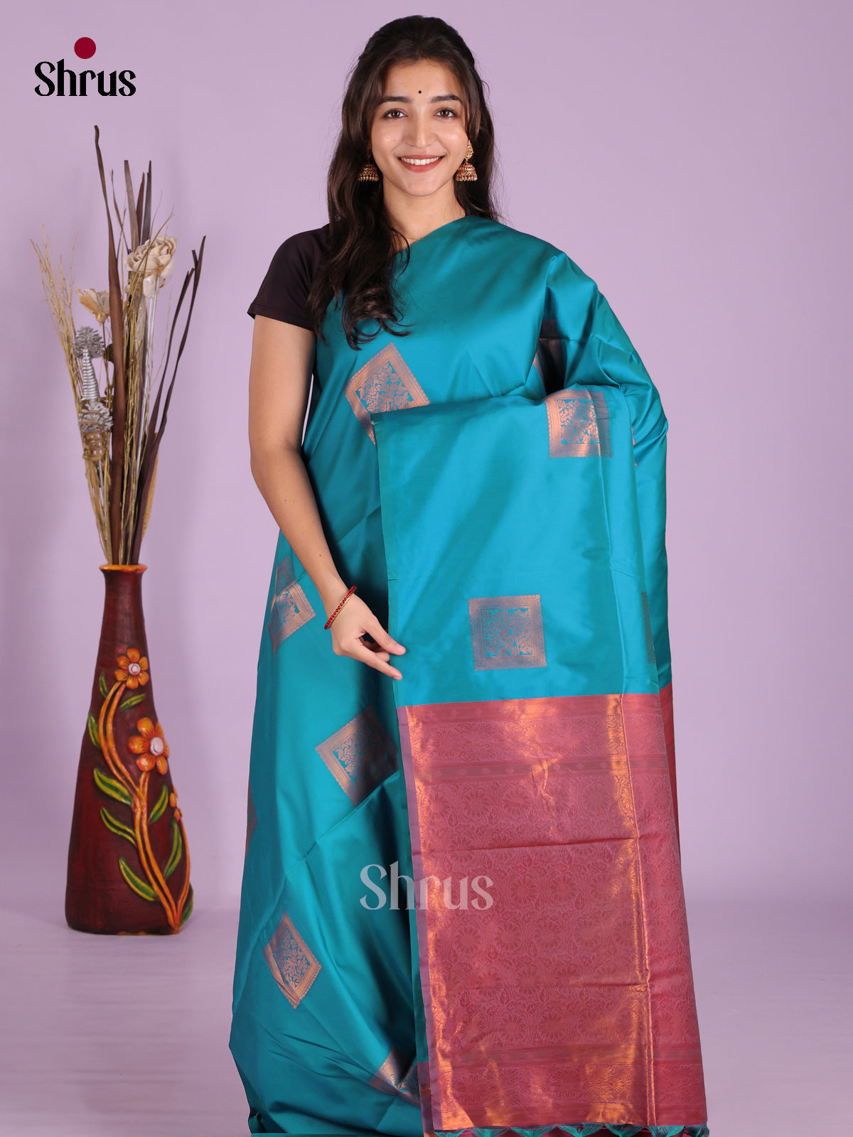Blue & Maroon - Semi Softsilk Saree