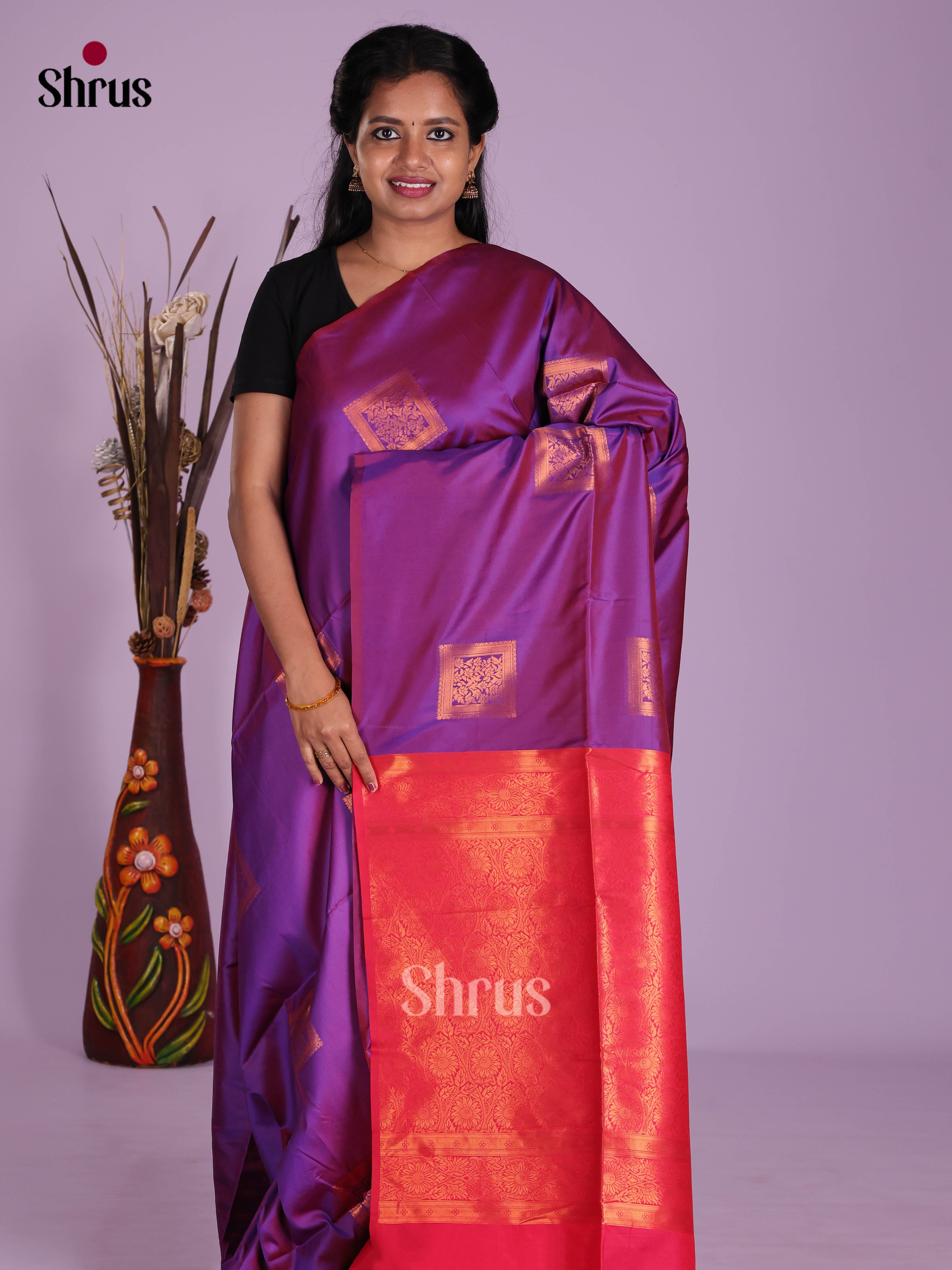 Purple & Pink - Semi Softsilk Saree