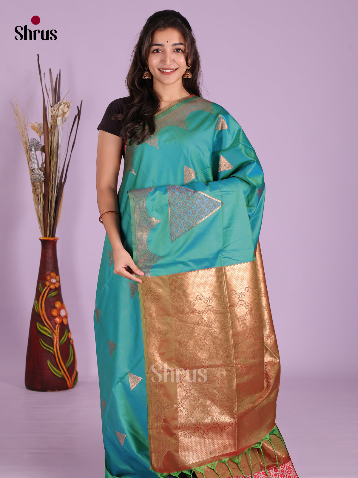 Green & Blue - Semi Softsilk Saree
