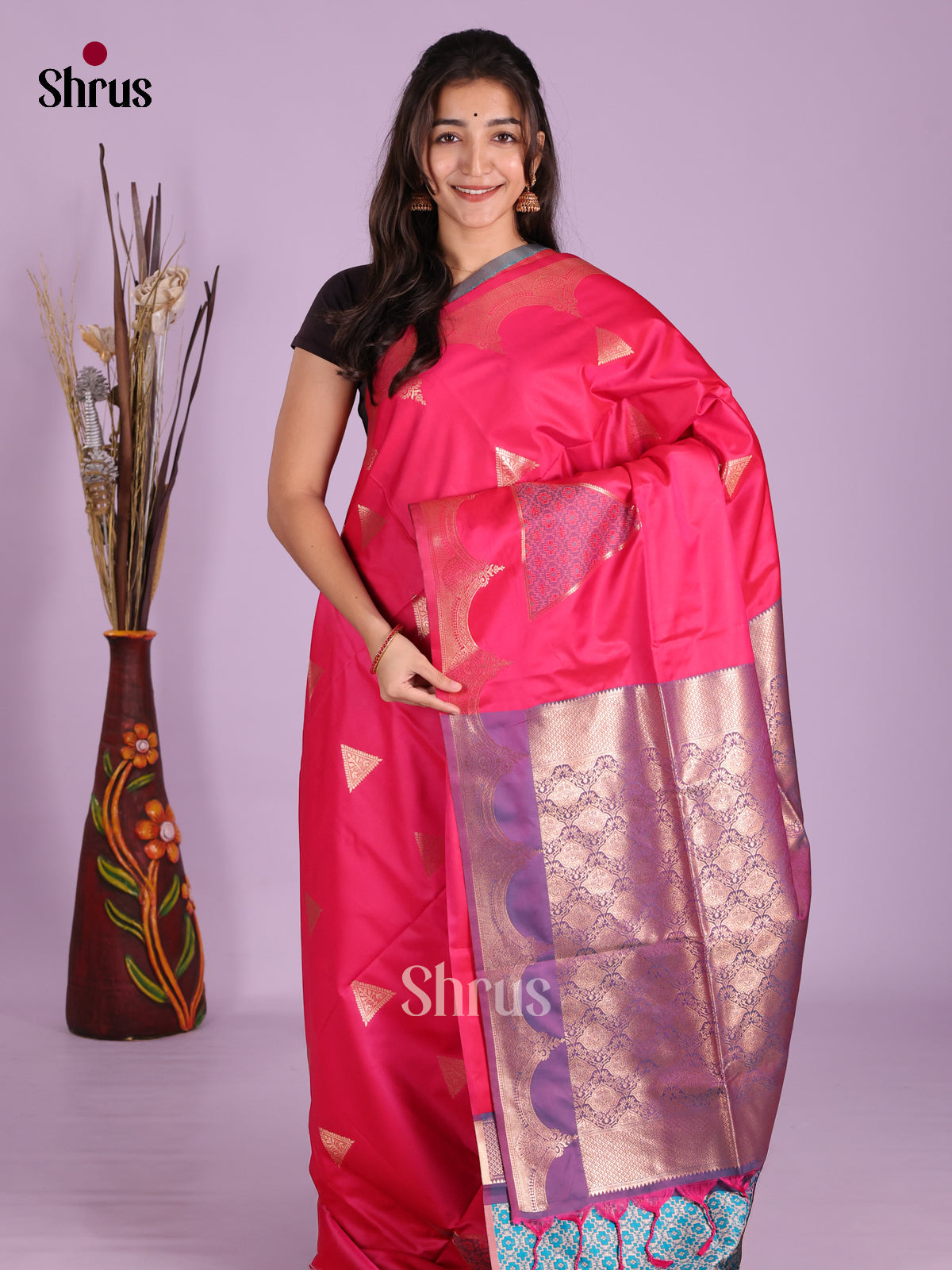 Pink & Blue- Semi Softsilk Saree