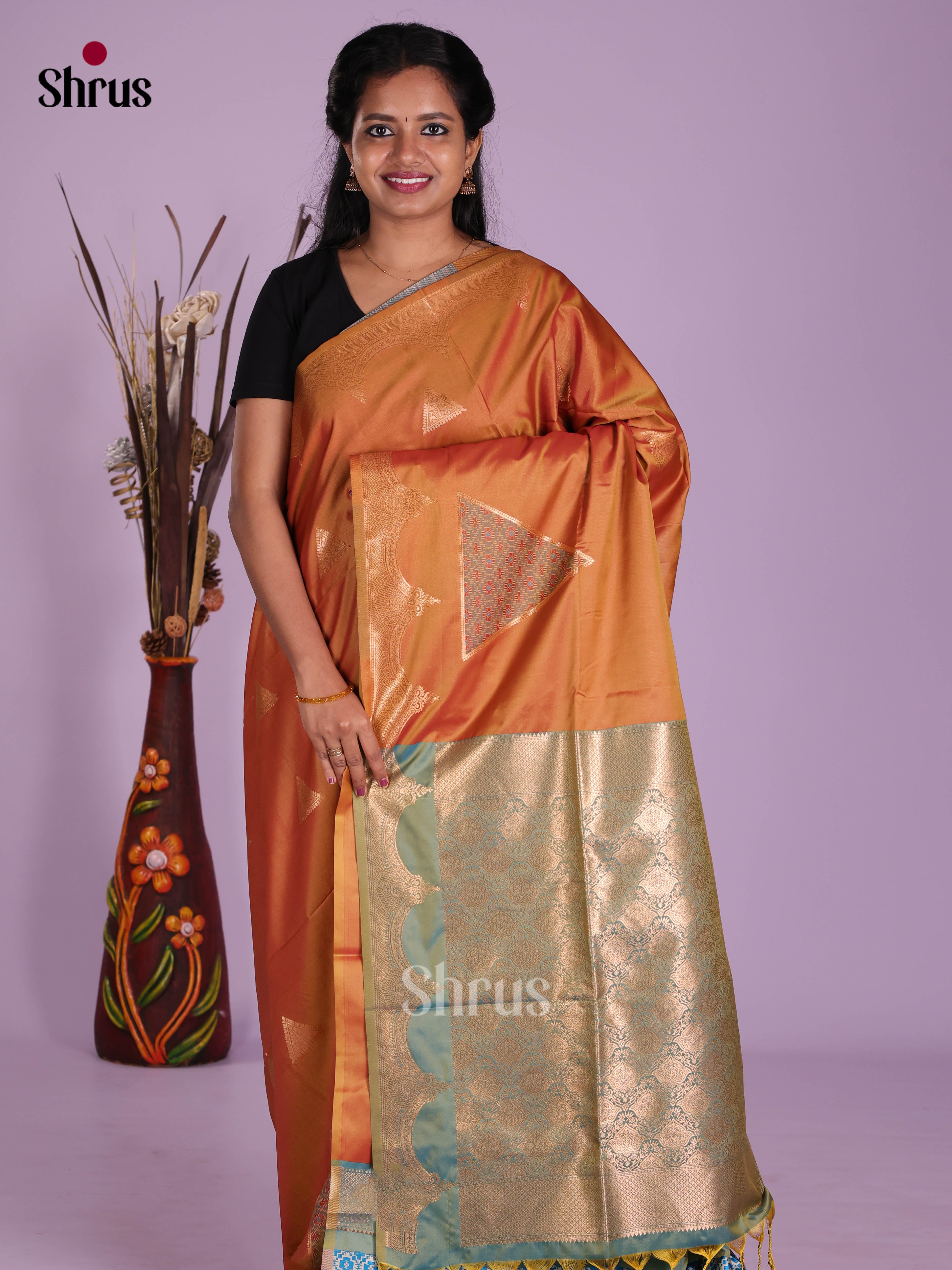 Brick & Green - Semi Softsilk Saree
