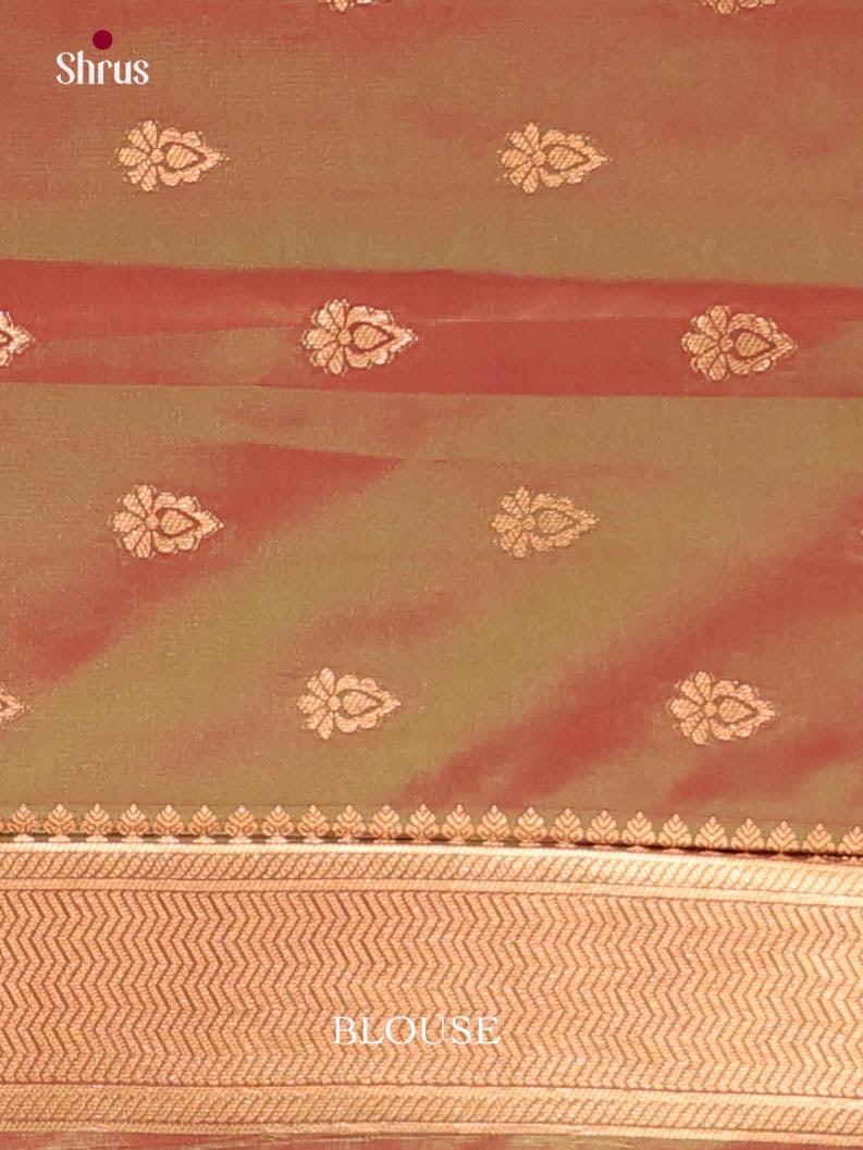 Teal Green & Mehandi- Semi Softsilk Saree