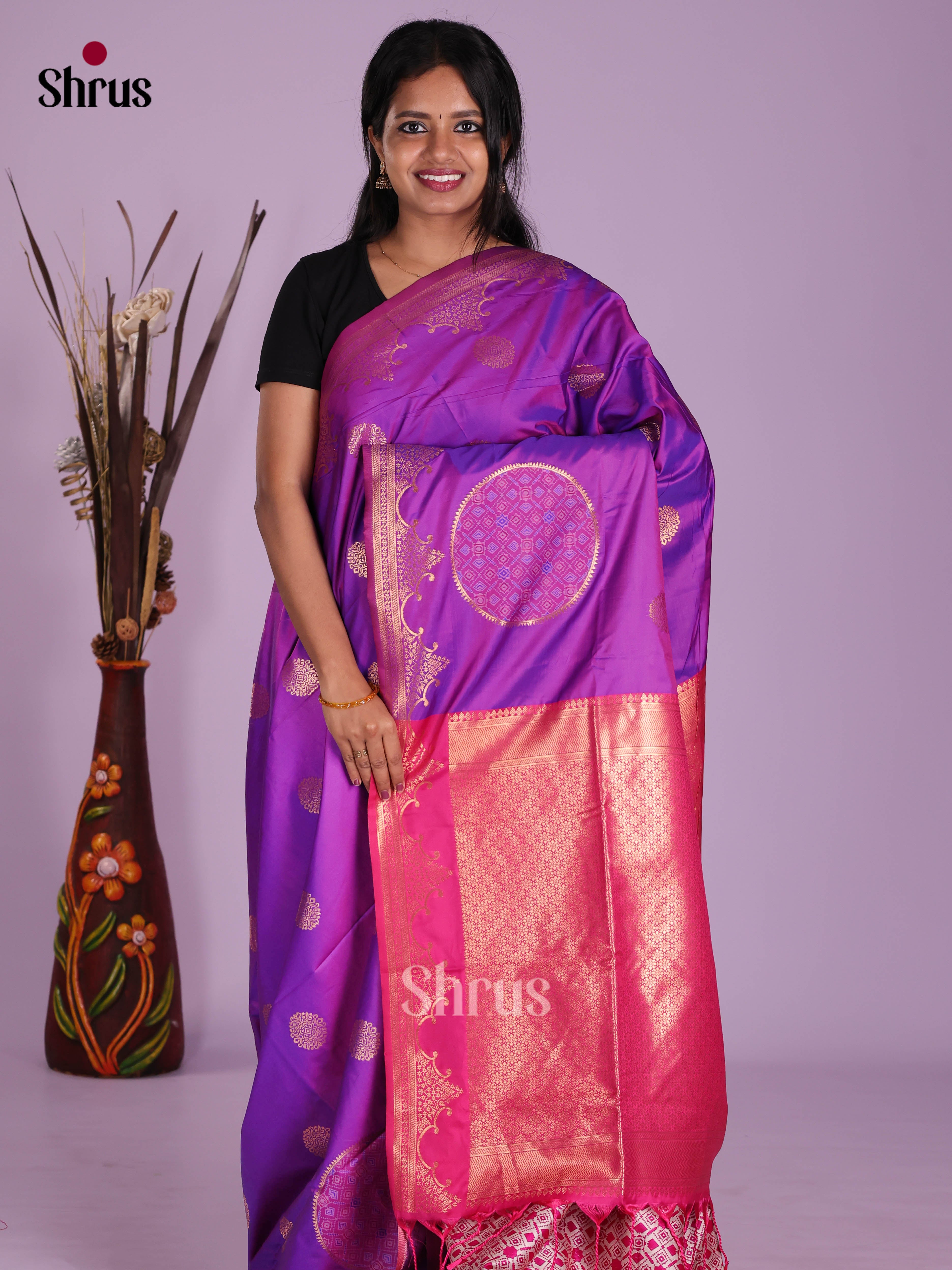 Purple & Pink- Semi Softsilk Saree