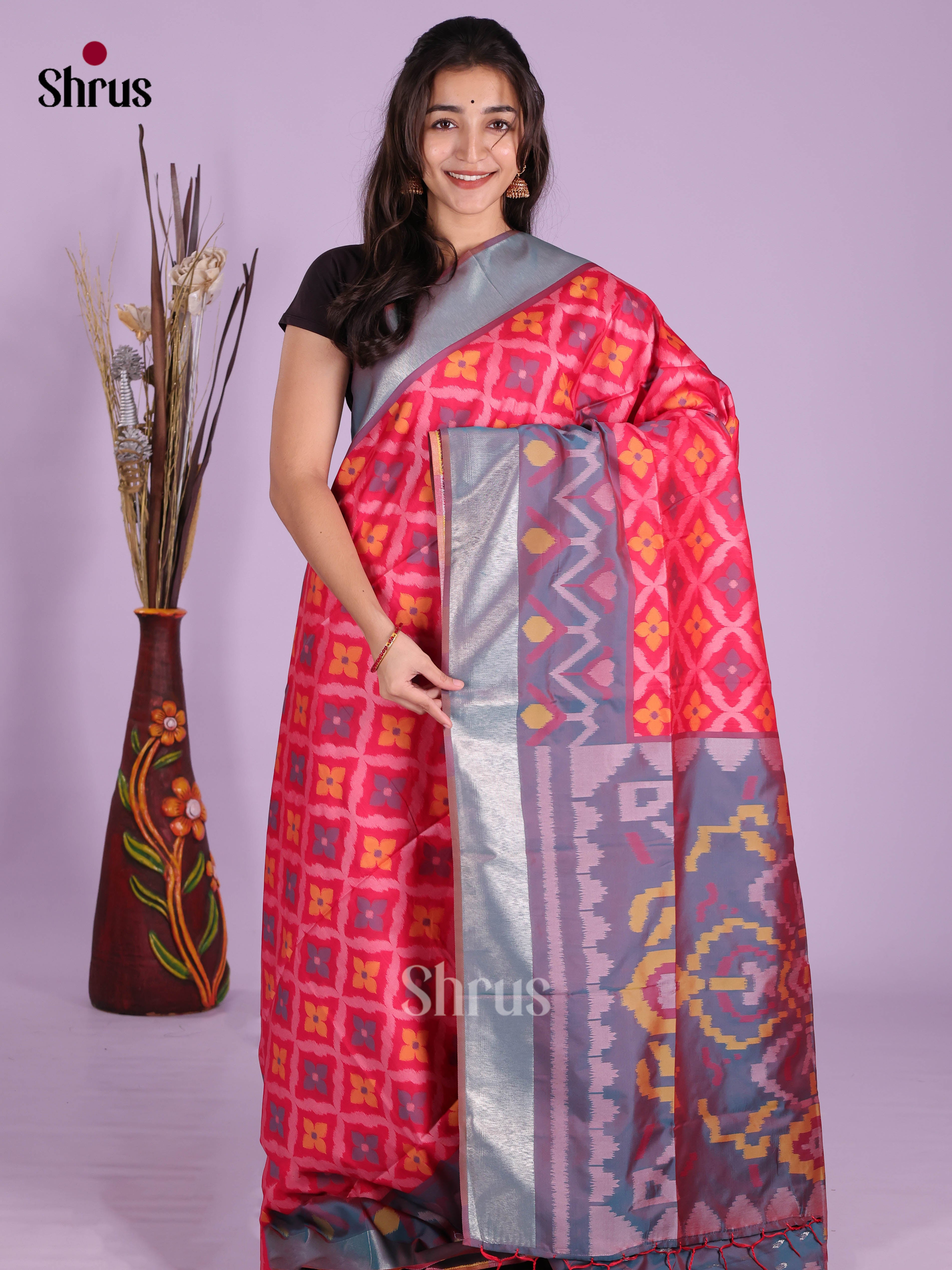 Pink - Semi Softsilk Saree