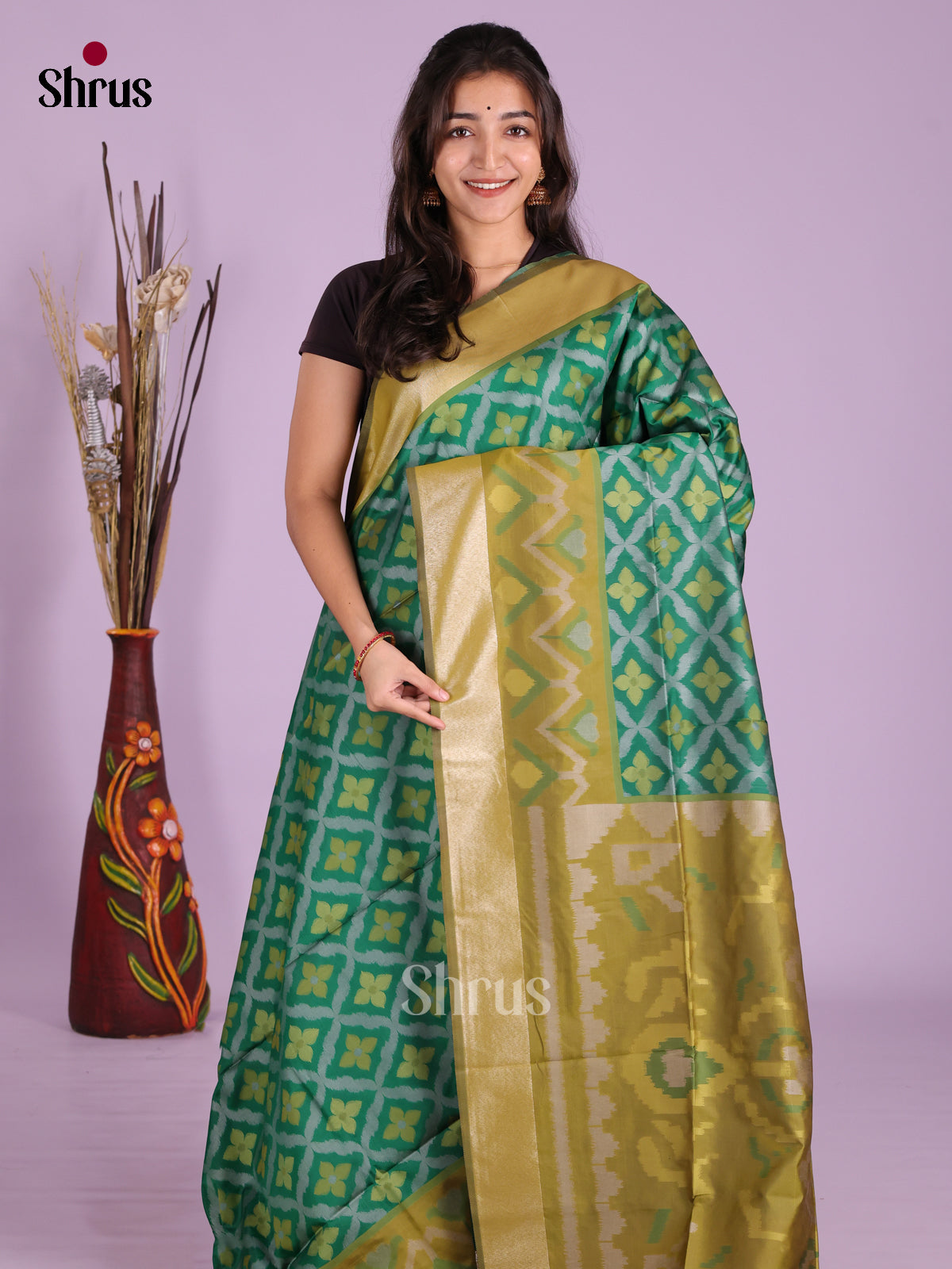 Green & Mehandi - Semi Softsilk Saree