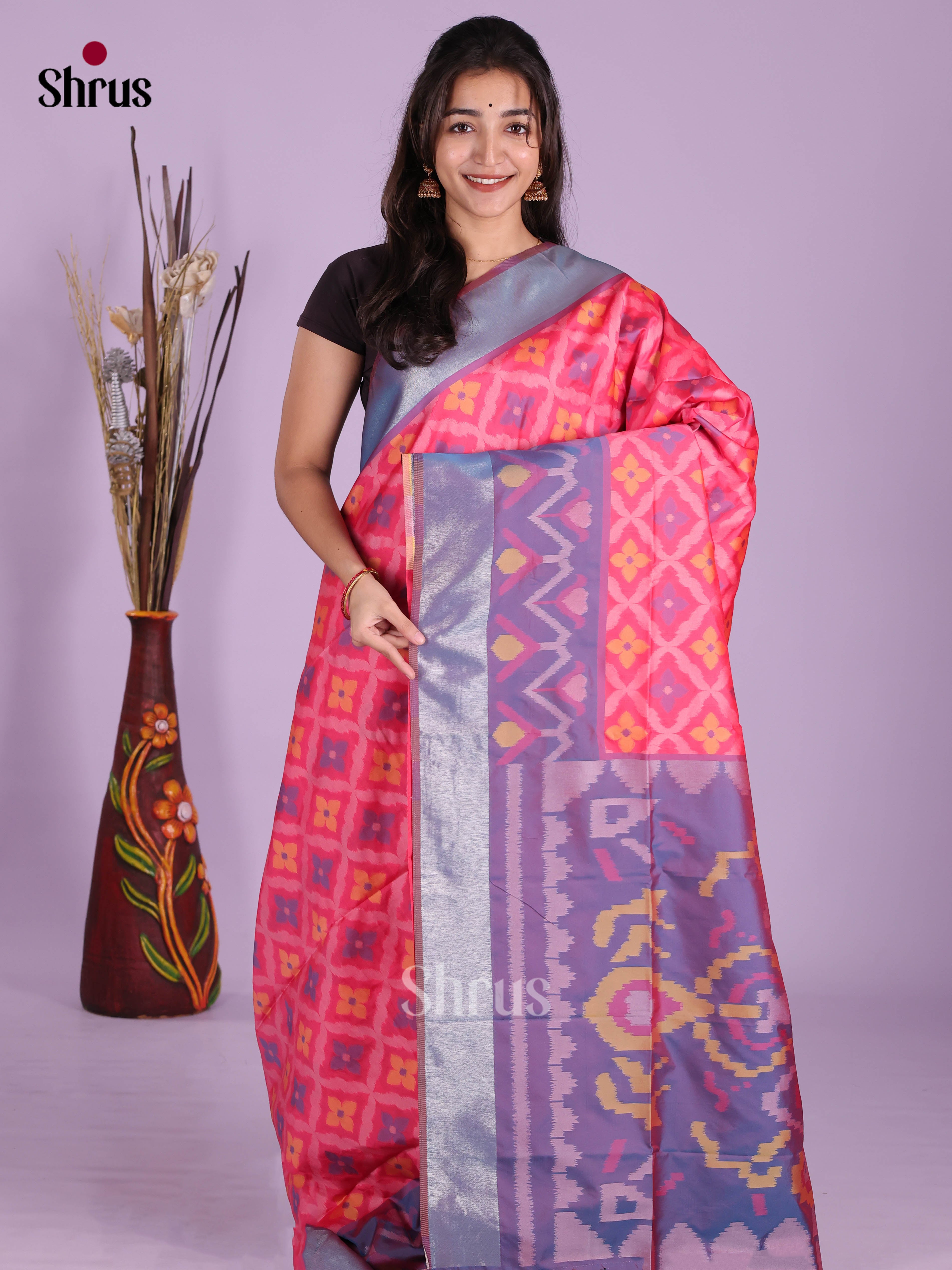 Pink & Blue - Semi Softsilk Saree - Shop on Shrus.com