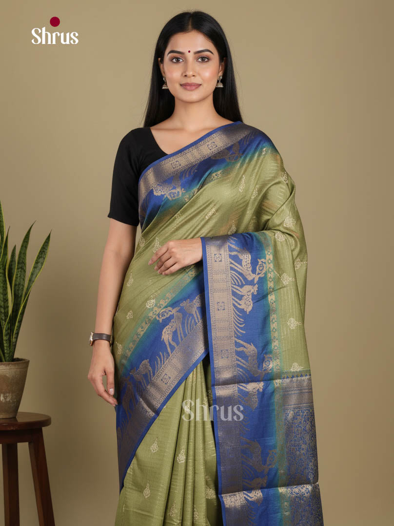 Green & Blue - Semi Dola silk Saree