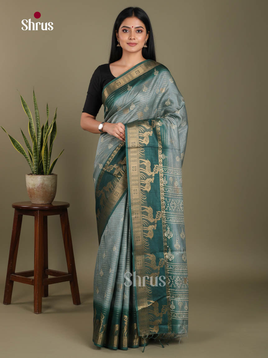 Grey & Green - Semi Dola silk Saree