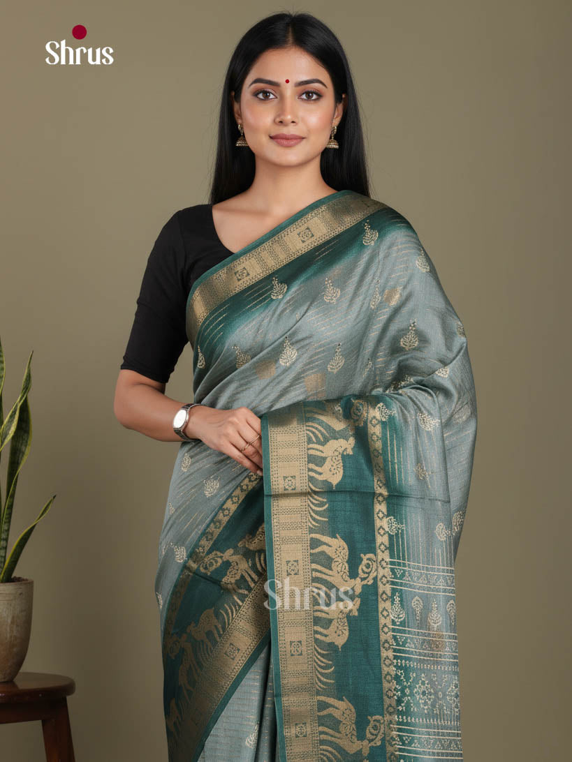 Grey & Green - Semi Dola silk Saree