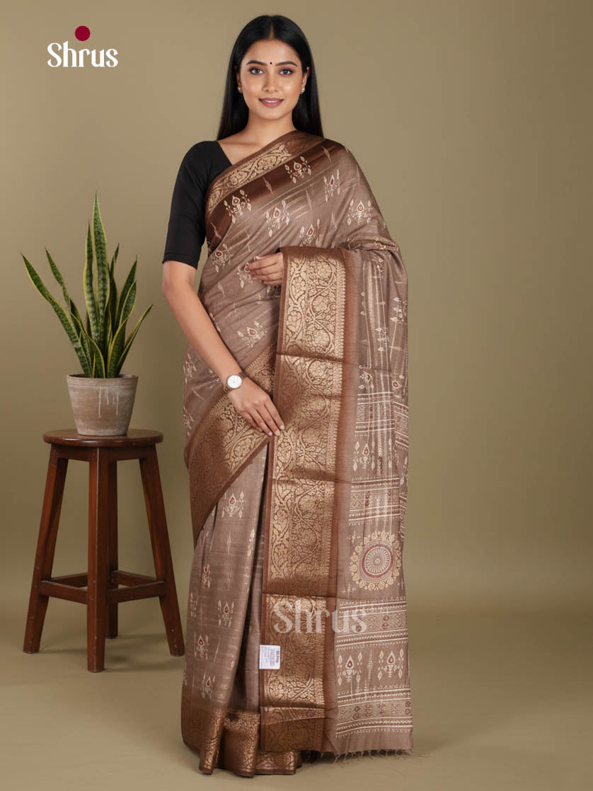 Grey & Brown - Semi Dola silk Saree