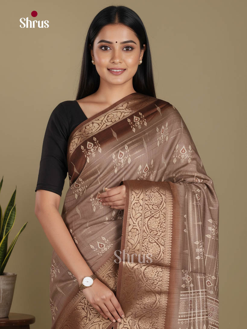 Grey & Brown - Semi Dola silk Saree