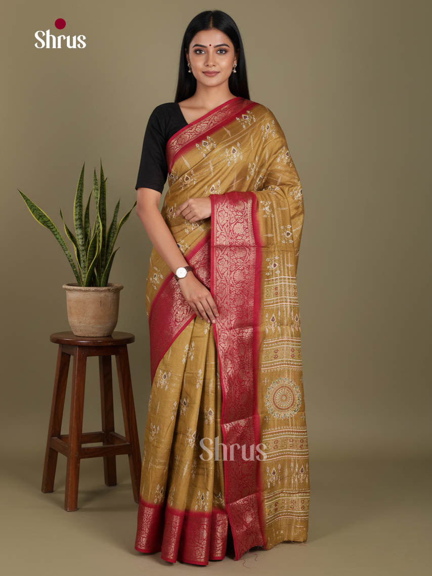 Mehandi & Maroon - Semi Dola silk Saree