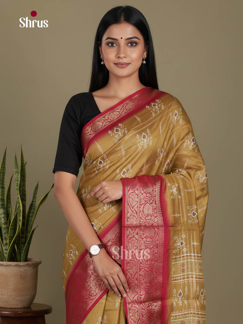 Mehandi & Maroon - Semi Dola silk Saree