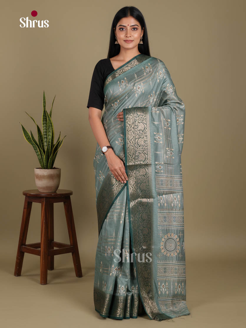 Greyish Blue & Blue- Semi Dola silk Saree
