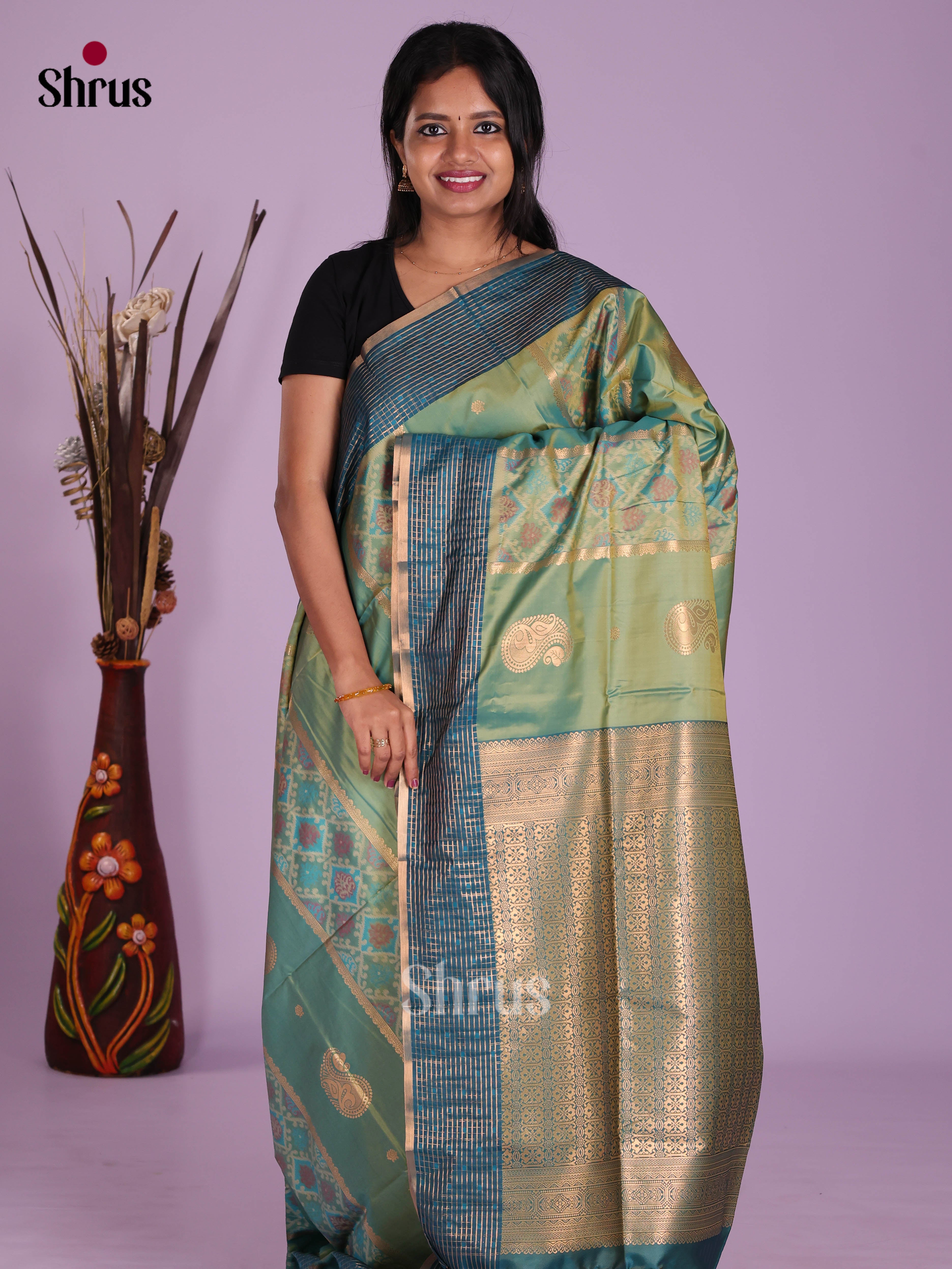 Green & Blue - Semi Softsilk Saree