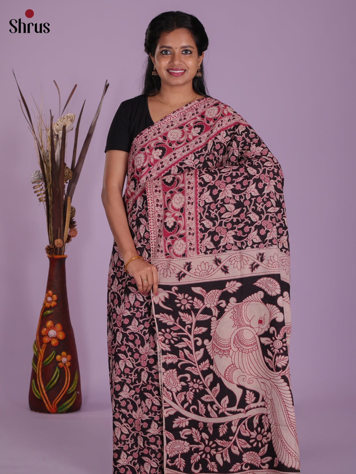 Black & Cream - kalamkari-cotton Saree