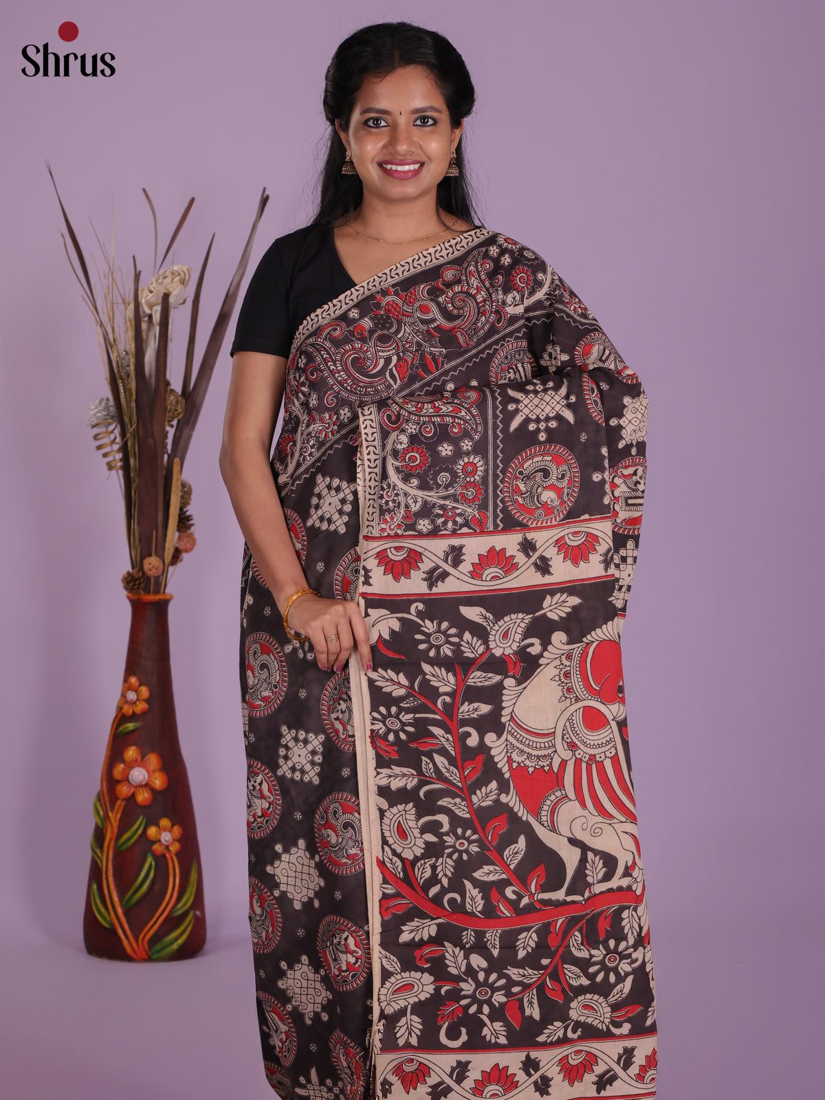 Black & Cream - kalamkari-cotton Saree