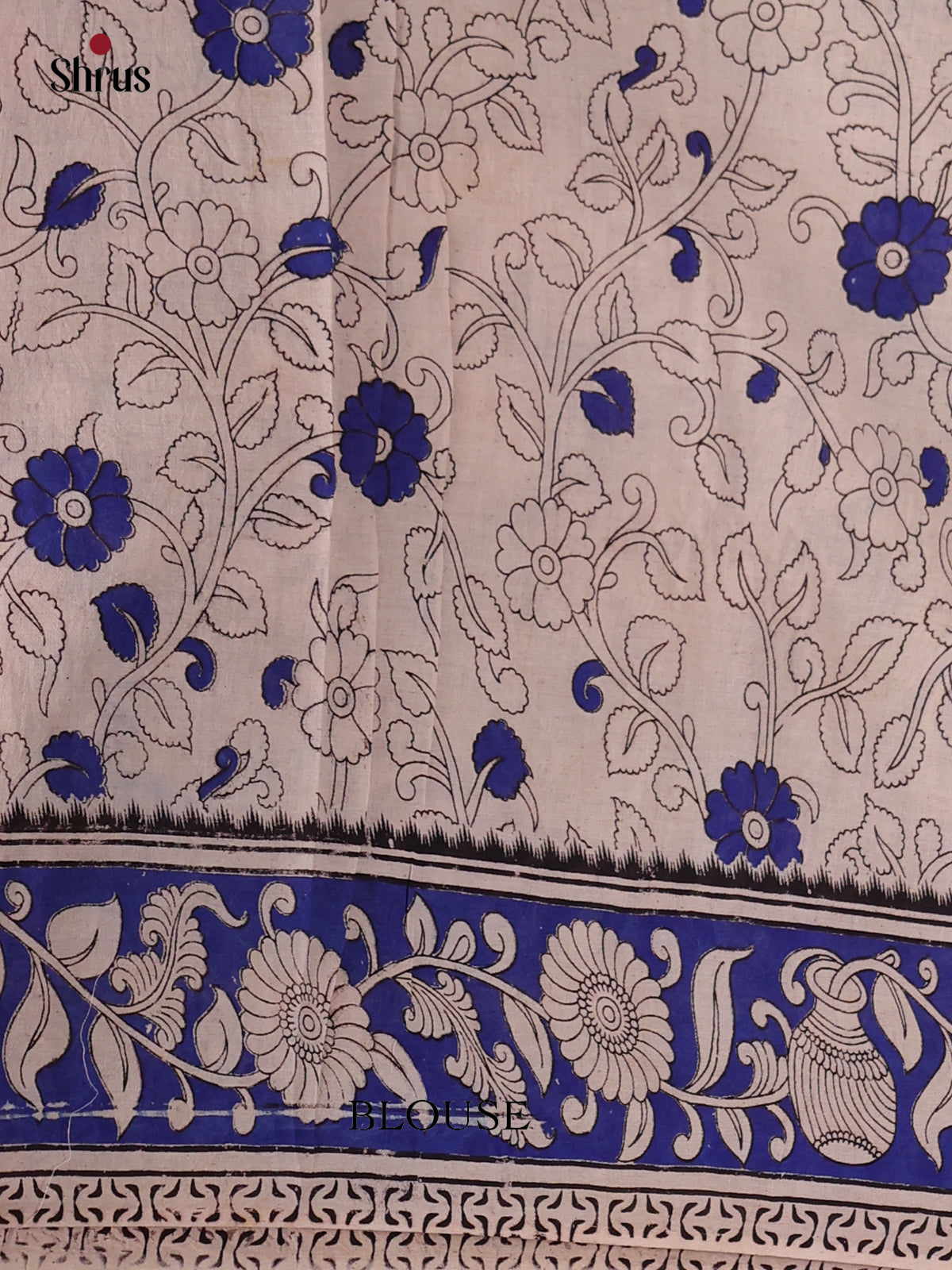 Cream & Blue- kalamkari-cotton Saree