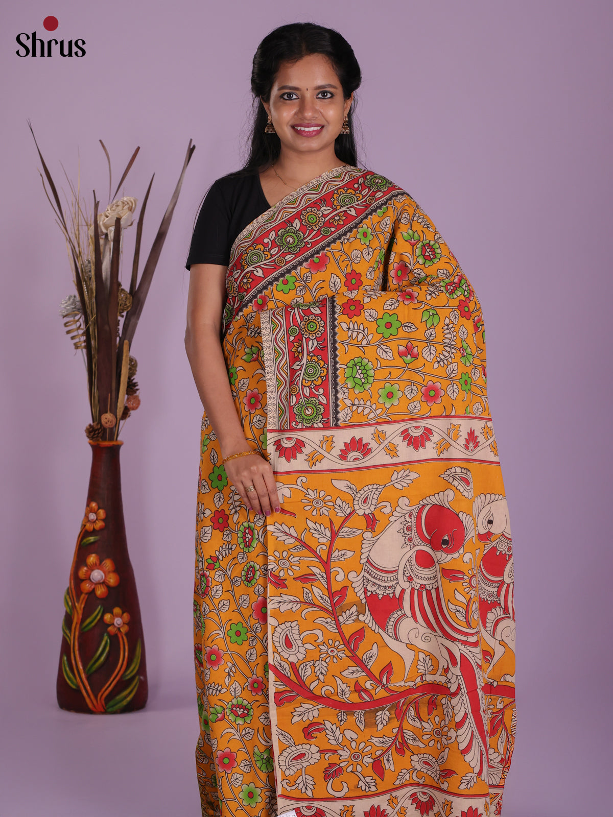 Orange & Red- kalamkari-cotton Saree