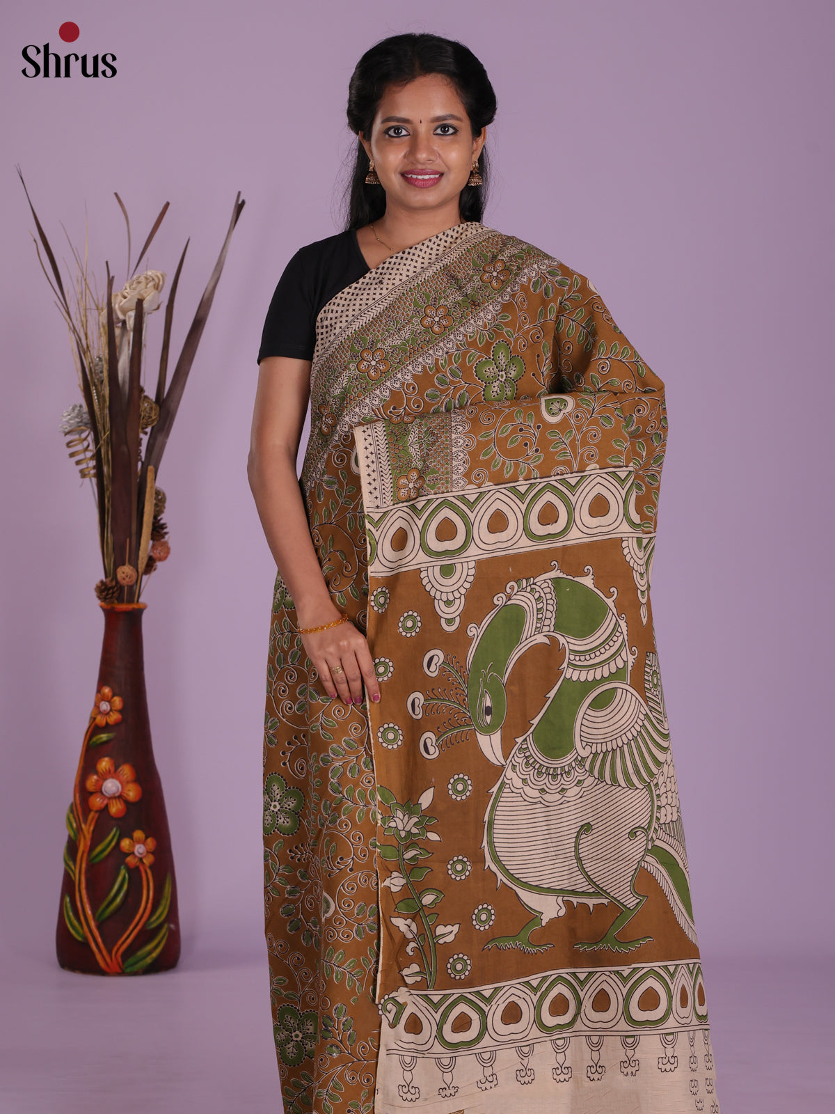 Mehandi & Green - kalamkari-cotton Saree