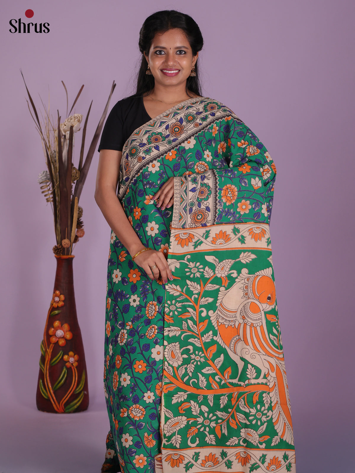 Green & Orange - kalamkari-cotton Saree